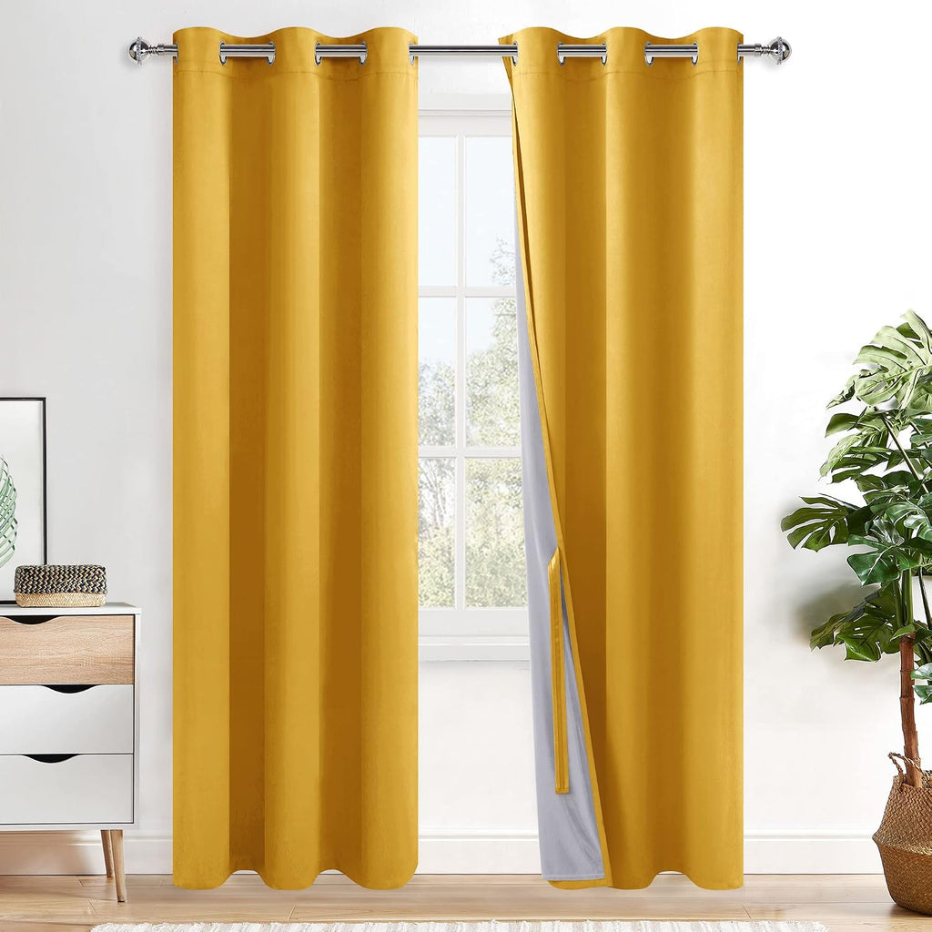 Xwzo Full Shading Blackout Curtains 84 Inches Length - Heat and Light Blocking Ring Top Window Drapes with Black Liner Backing for Bedroom,…