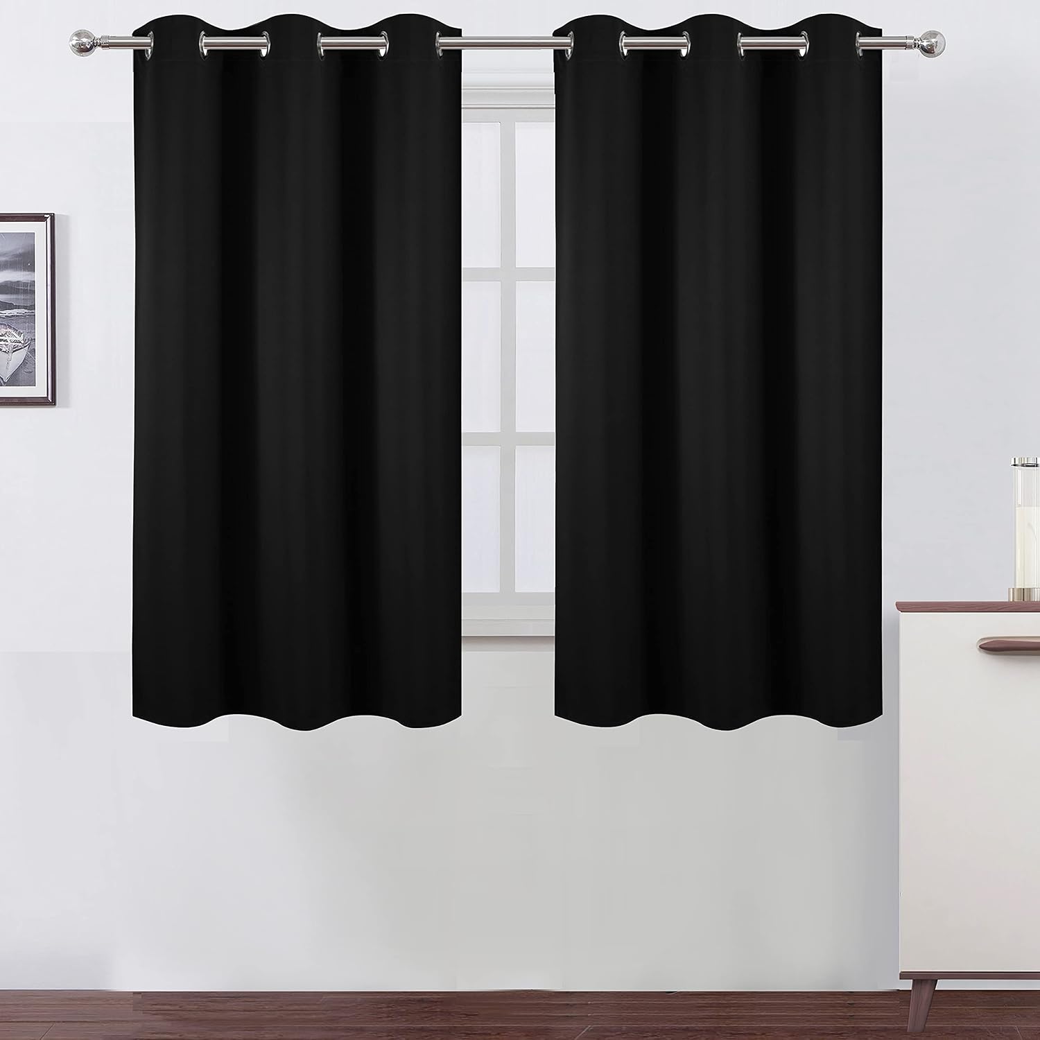 Lemomo Black Blackout Curtains 42 x 54 Inch Length Set of 2 Panels Grommet Bedroom Curtains for Living Room 54 Inch Black