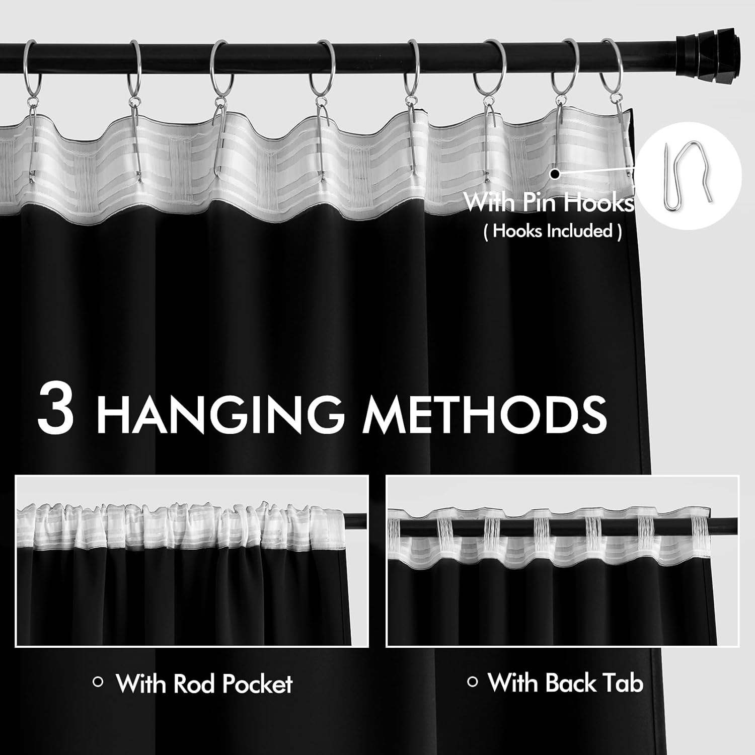 Miulee Black Back Tab Blackout Curtains 95 Inch Length 2 Panels Set for Living Room Bedroom Privacy, Halloween Rod Pocket/Pinch Pleat Therm…