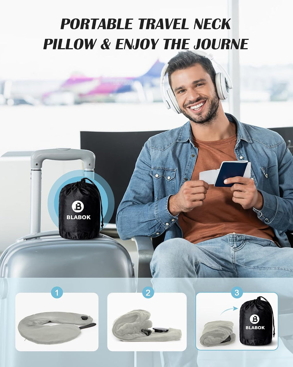 Patented Design Inflatable Travel Neck Pillow – Airplane Neck Pillow with 360° Head & Neck Support, Soft Washable Velvet Cover, Compact…