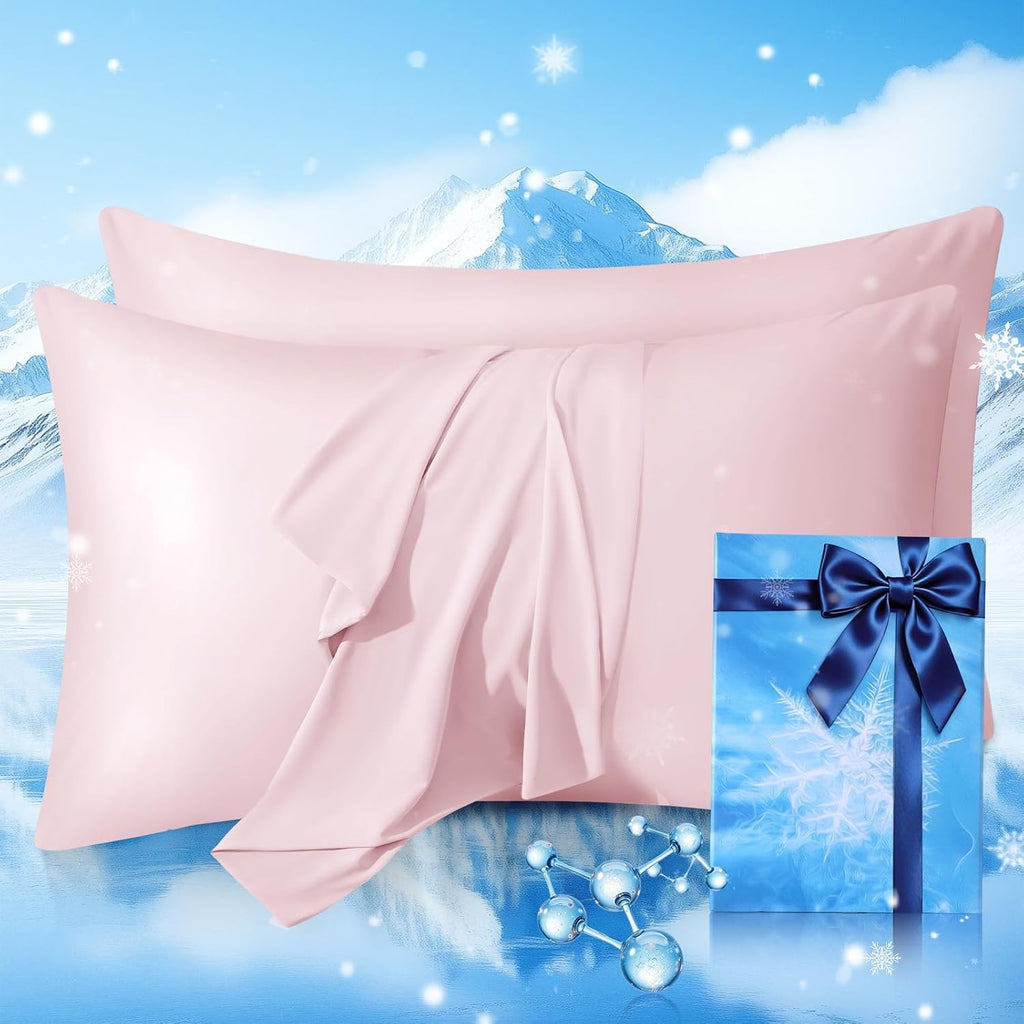 Cooling Pillow Cases 2 Pack Queen Size Cooling Pillowcases for Hot Sleeper Q-Max>0.5, Hydrates Skin & Hair, Reduces Wrinkles & Frizz…