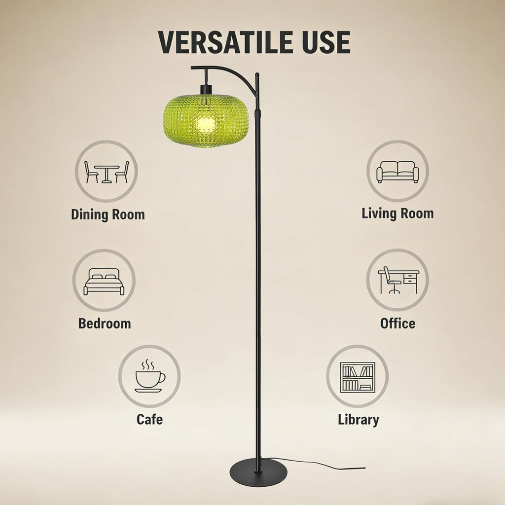 Floor Lamp for Living Room with Green Glass Shade, Modern Standing Lamp with Remote Control, Black Dimmable Tall Lamp for Bedroom Office…