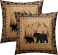 Bear Throw Pillow Covers 18x18 Inch Set of 2 Retro Brown Mountain Decorative Pillowcase Rustic Cabin Bear Hunting Animal Paw Prints…