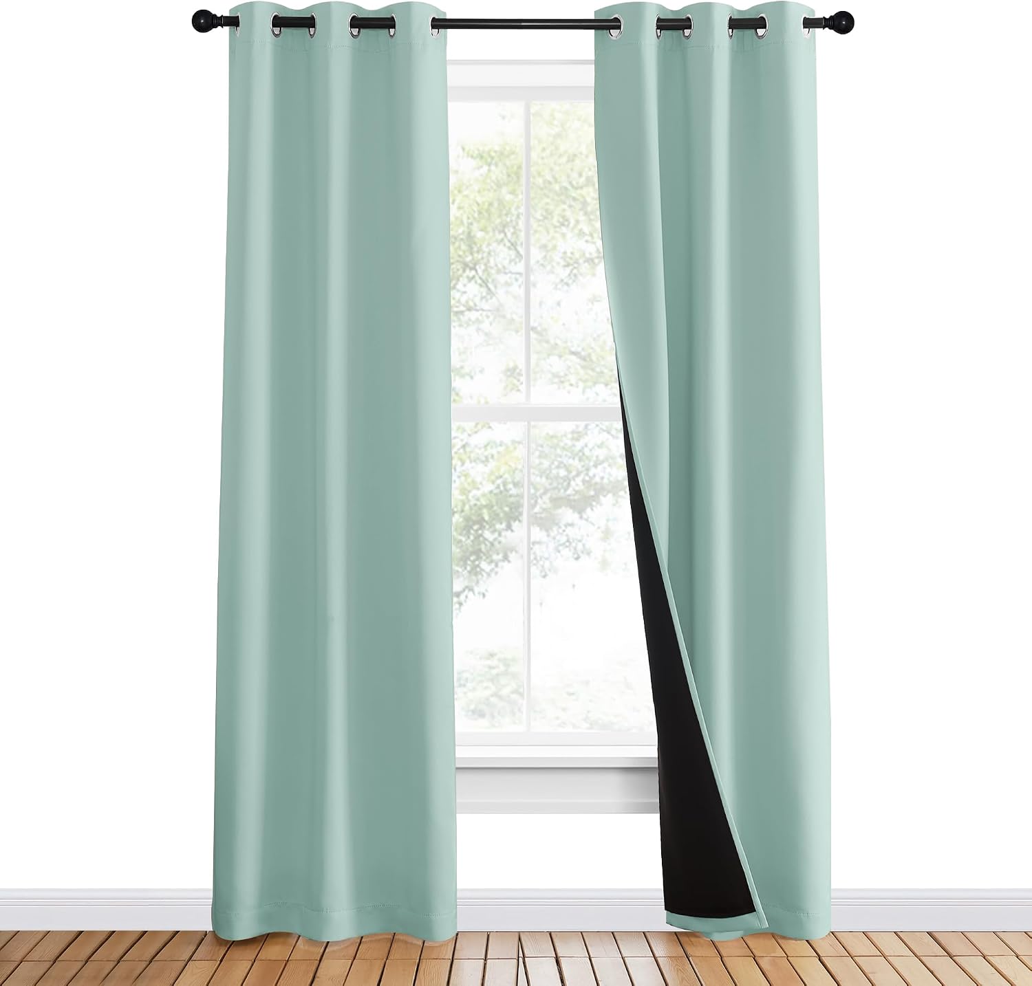 Nicetown Aqua Blue 100% Blackout Curtain Set, Thermal Insulated & Energy Efficiency Window Draperies for Guest Room, Full Shading Panels fo…