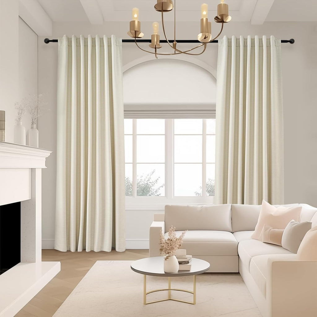 Topfinel Cream Ivory Blackout Curtains & Drapes 84 Inch Length, Beige Pinch Pleat Full Blackout Flax Linen Tab Top Soundproof Curtains with…