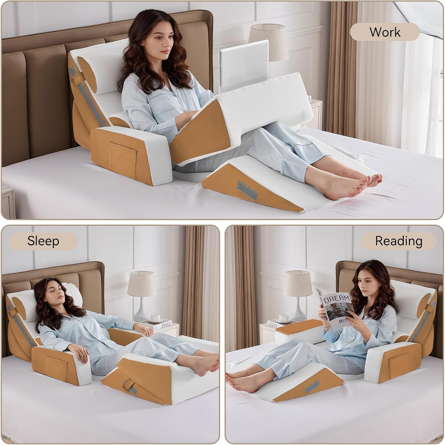 Yojoker 9PCS Orthopedic Bed Wedge Pillow Set for Sleeping, Back and Leg, Post Surgery Foam Pillow for Body, Triangle Adjustable Support Pi…