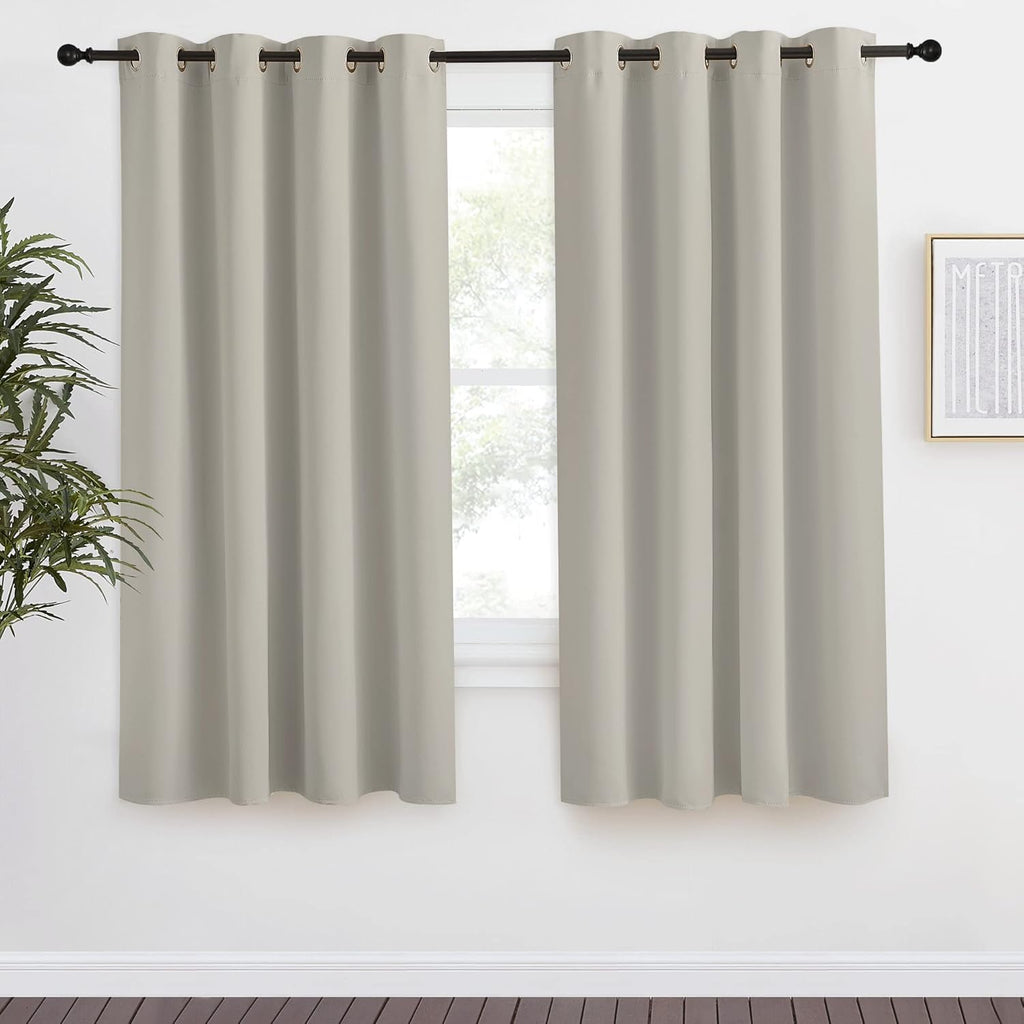 NICETOWN Blackout Natural Curtain for Living Room, 1 Panel, W55 x L68, Thermal Insulated Solid Grommet Sound Reducing Energy Saving…