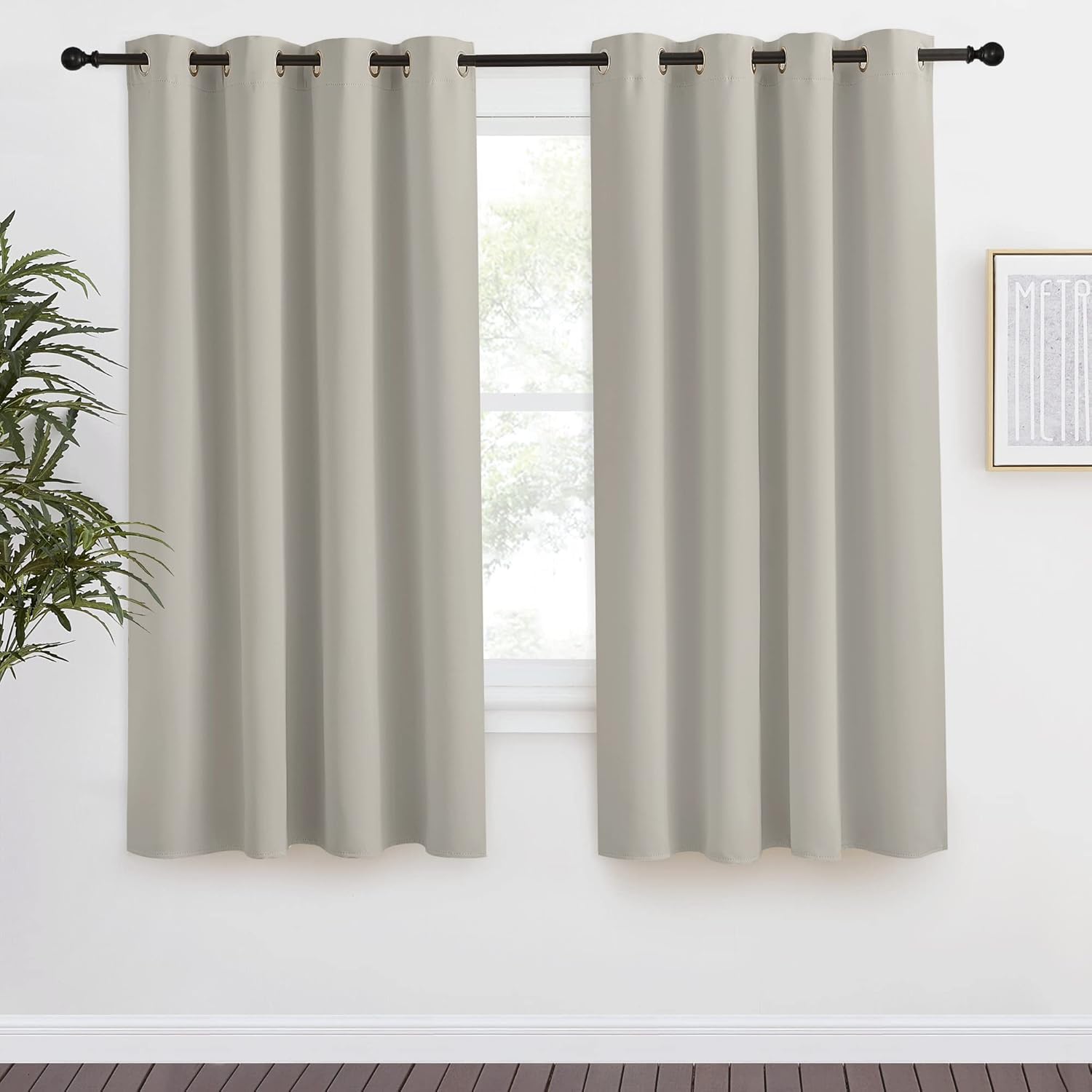 NICETOWN Blackout Natural Curtain for Living Room, 1 Panel, W55 x L68, Thermal Insulated Solid Grommet Sound Reducing Energy Saving…