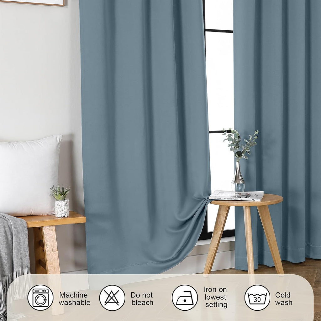 Gwine Stone Blue Short Curtains 36 Inches Long, Small Half Window Curtains Thermal Insulated Room Darkening Blackout Curtain for Bathroom…
