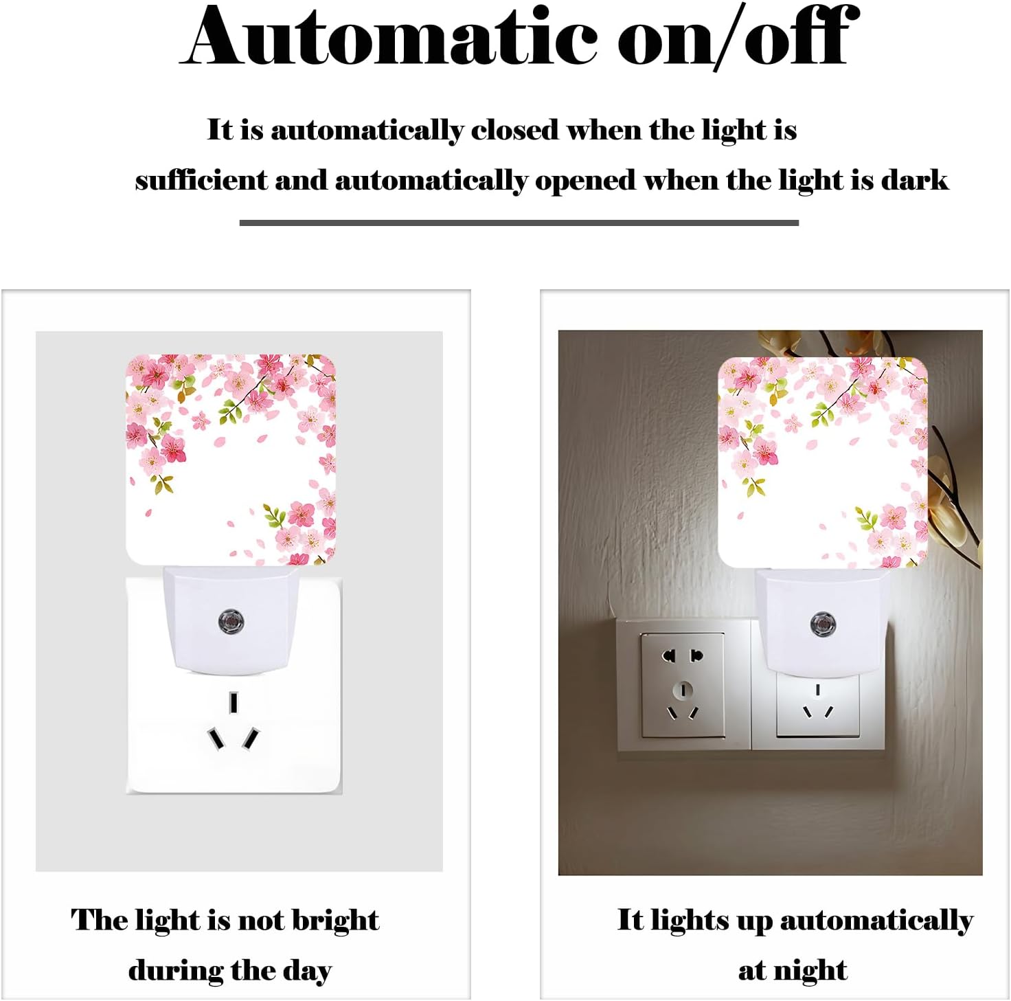 Cherry Blossoms Night Light, Spring Flower Plug Into Wall Decor for Stairway, Hallway, Kitchen, Dusk to Dawn Sensor Nightlights for…