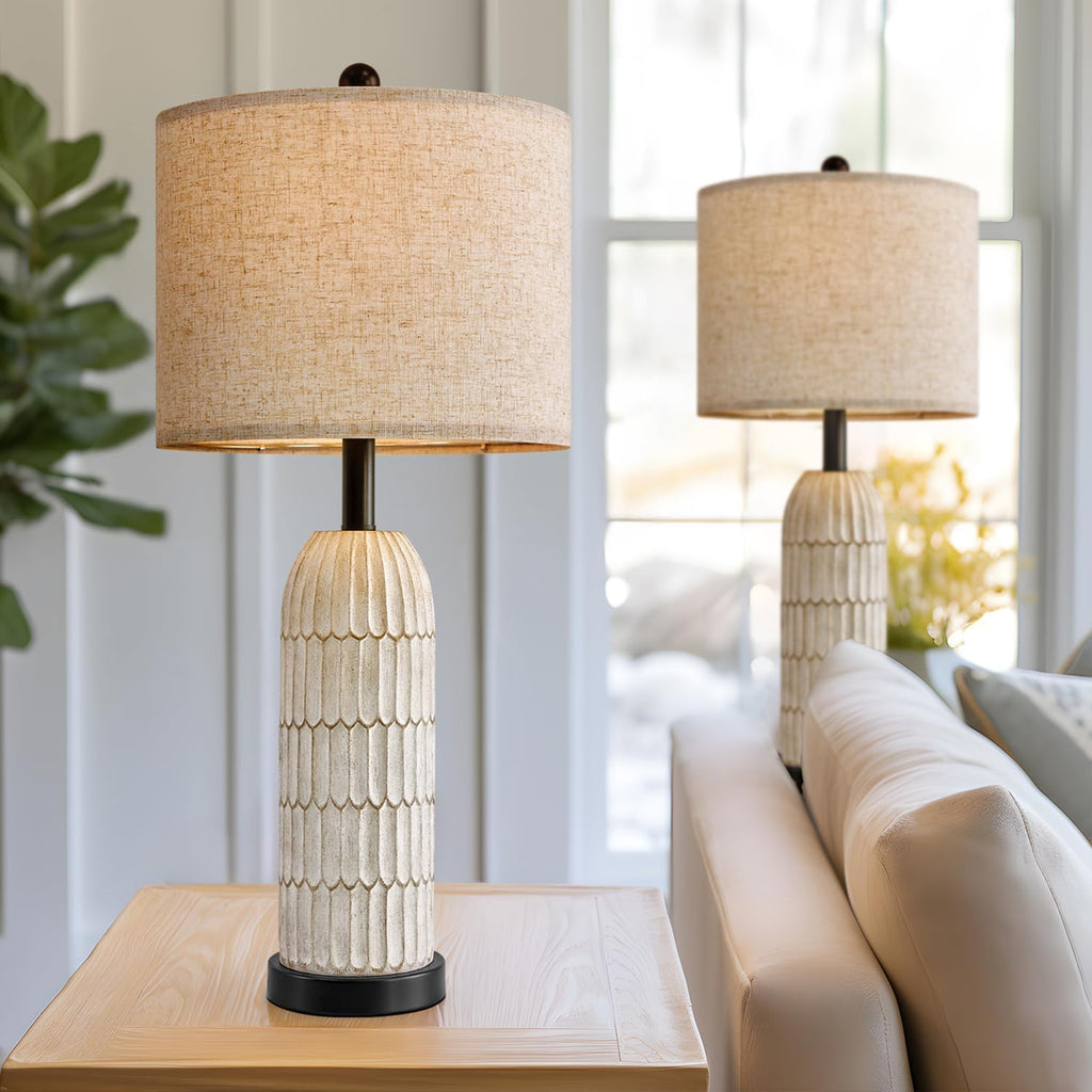 OYEARS 26.5" Bedside Table Lamps Set of 2, Farmhouse Table Lamp with USB A+C Charging Ports, Vintage Nightstand Lamp for Bedrooms and…