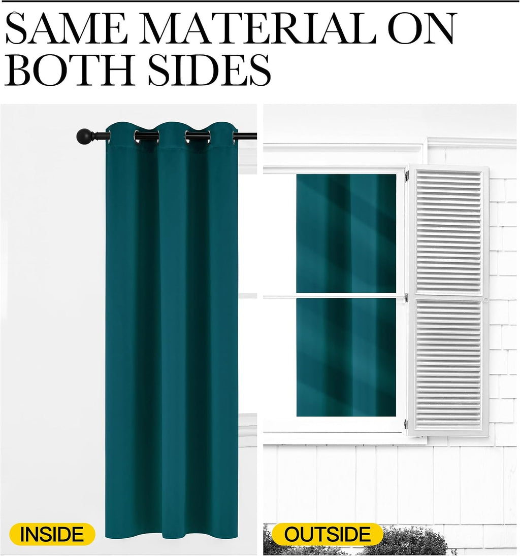 NICETOWN Teal Blackout Cafe Faux Silk Curtains for Small Windows, 42" Wide by 63" Long, 2 Panels, Grommet Thermal Insulated Blackout…