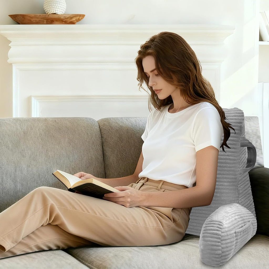 Reading Pillow for Sitting in Bed Adult, Bed Reading Pillow with Shredded Memory Foam, Back Pillow for Sitting with Arms and Pockets…