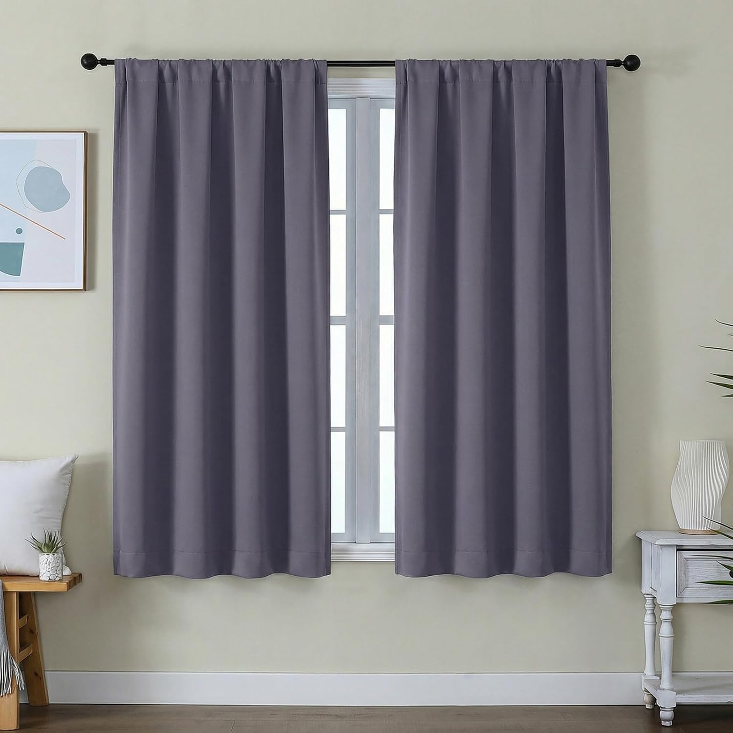 Simplebrand Ava Greyish Purple Short Blackout Curtains for Bedroom 54 Inches Long 2 Panels Set, Solid Thermal Insulated, Energy Saving Wind…