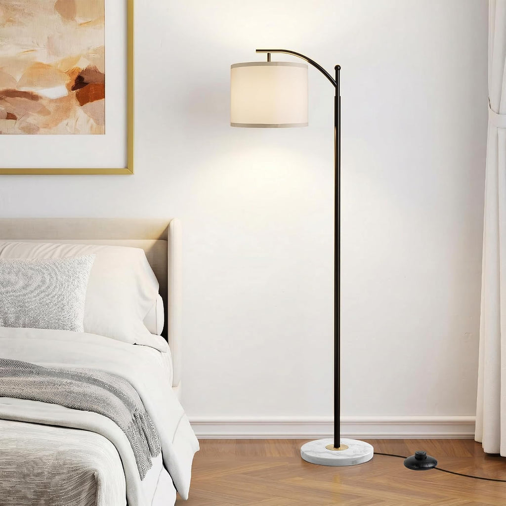 Floor Lamp for Living Room with Marble Base, Modern Standing Lamp with 3 Color Temperatures Bulb & Adjustable Linen Shade, Tall Lamp for…