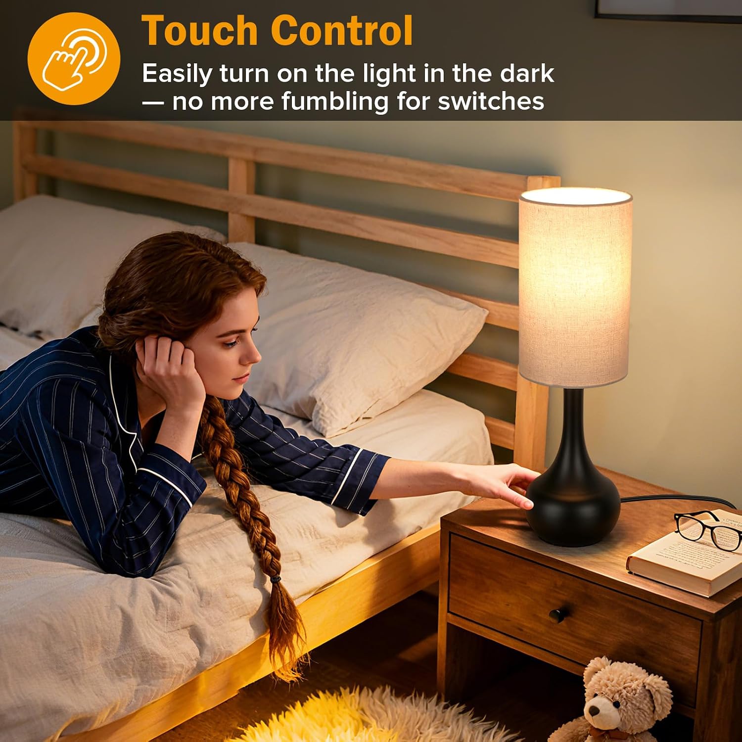 Ledikon Touch Bedside Lamp for Nightstand,3-Way Dimmable, Space Saving & No Assembly Required, Upgraded Small Droplet Vintage Black Table La…