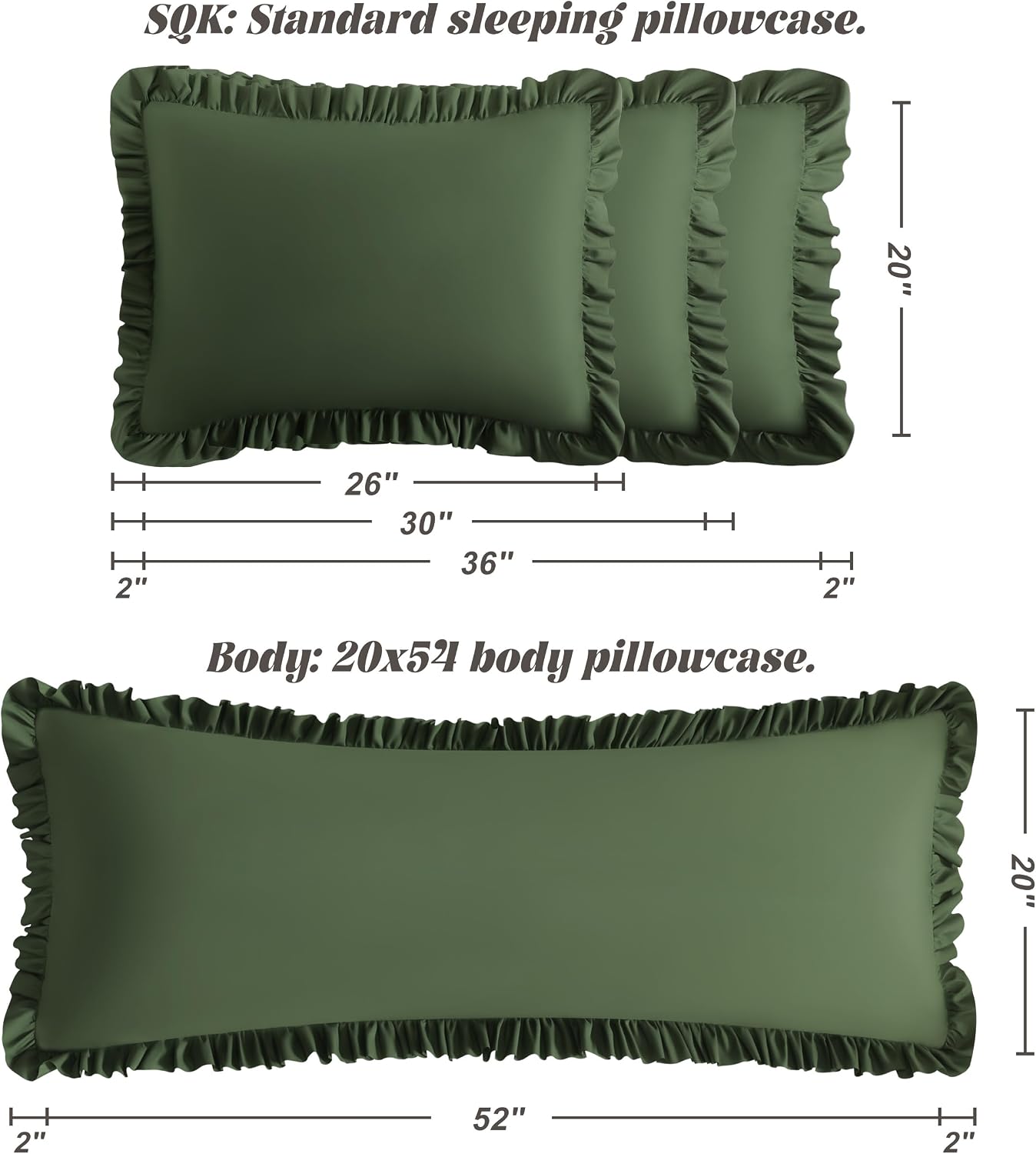 Bedsum Ruffled Pillow Shams Standard 20x26 Set of 2 Brushed Microfiber Pillowcases with Envelope Closure Soft Wrinkle-Resistant Olive Green…