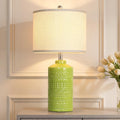 JUNNAI Light Green Ceramic Table Lamp 25 inch 3-Way Dimmable Nightstand Lamp with White Linen Shade Bedside Lamp for Living Room Bedroom…