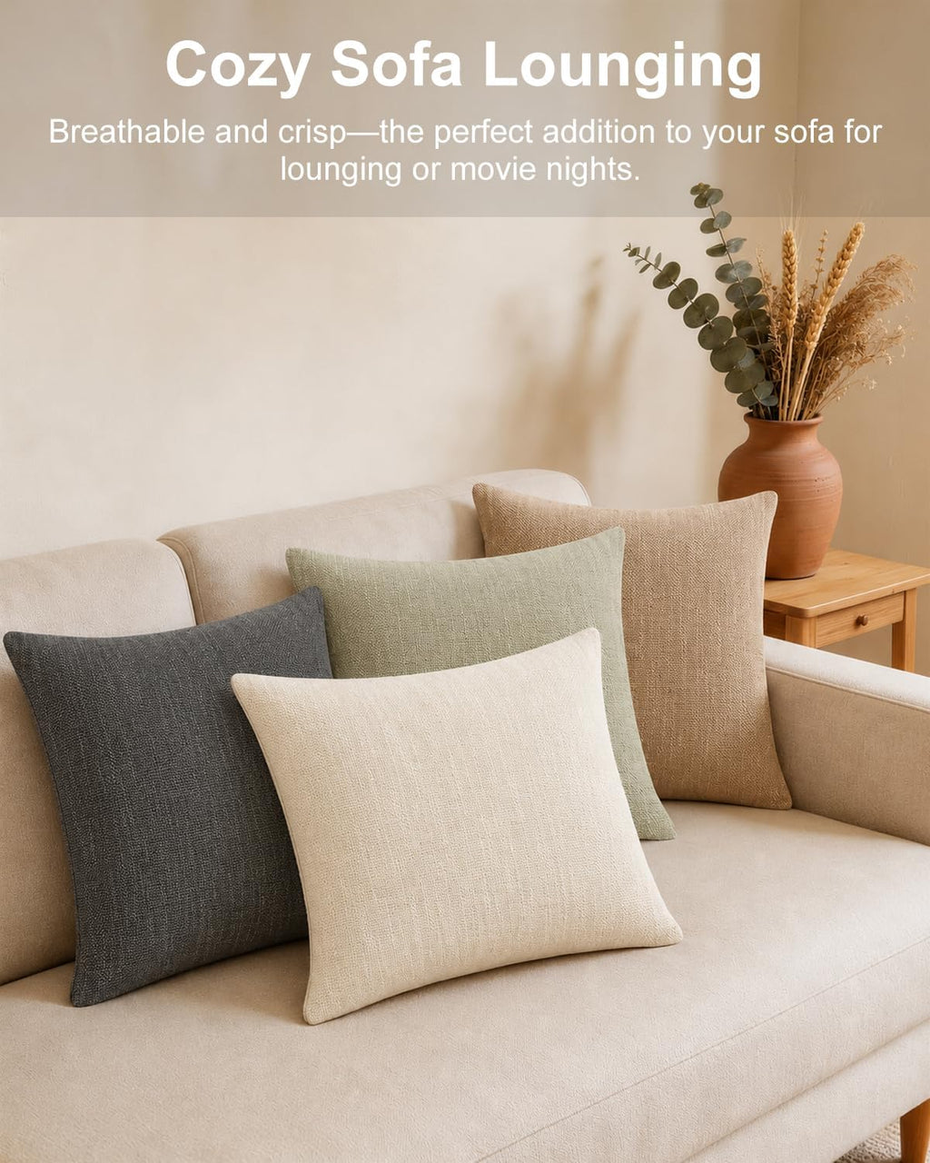 KkAYWAZY Throw Pillow Covers 26x26 Inch Set of 2, Linen-Look Decorative Cushion Covers, Farmhouse Boho Modern Pillowcases for Sofa Couch Be…