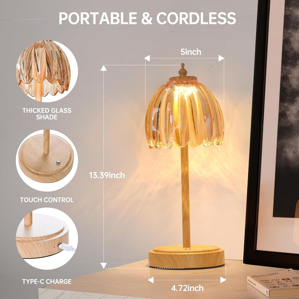 Shenmoyl Tulip Table Lamp with 5200mAh Battery & Touch Control, Small Cordless Table Lamp with 3 Colors, Rechargeable Battery Operated…