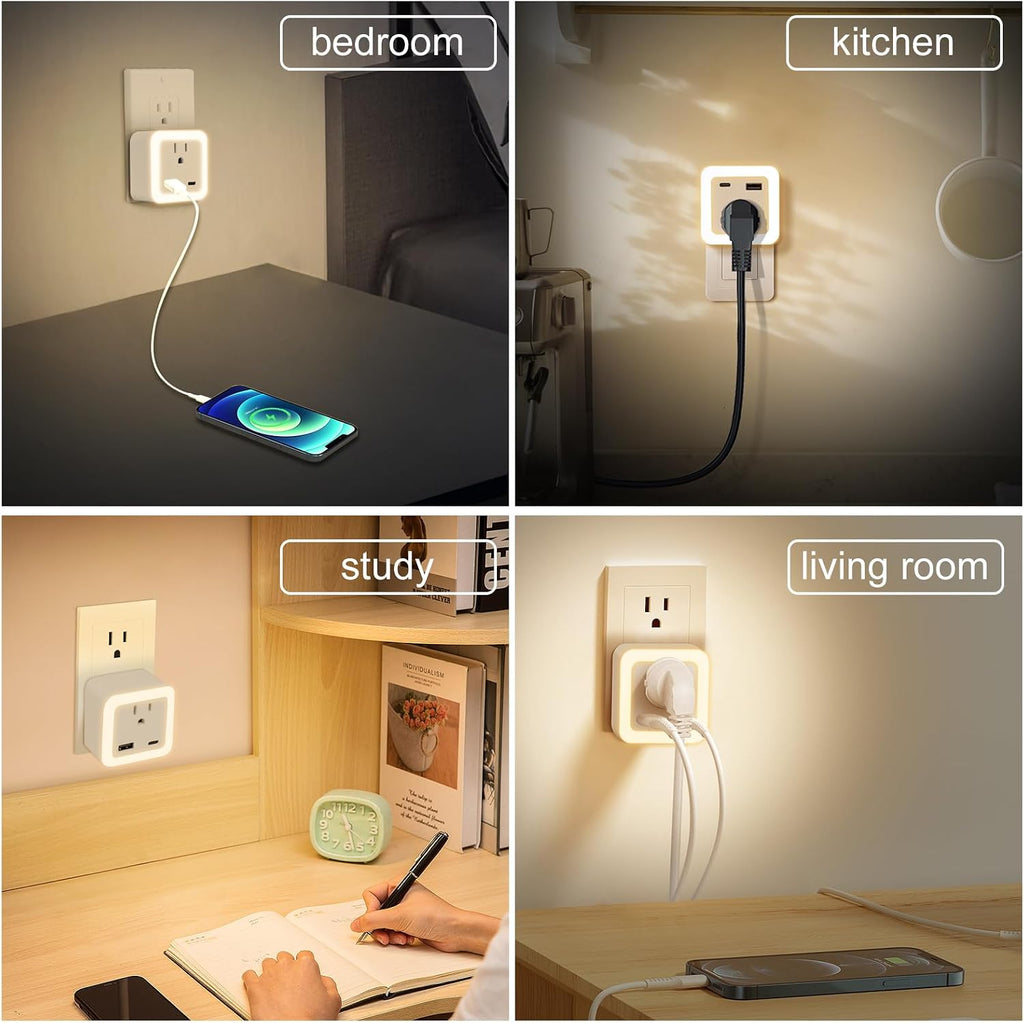 JackonLux Night Lights Plug Into Wall 4 Pack Rechargeable Battery Backup Light Dusk to Dawn Sensor Night Light with Outlet Expander for…
