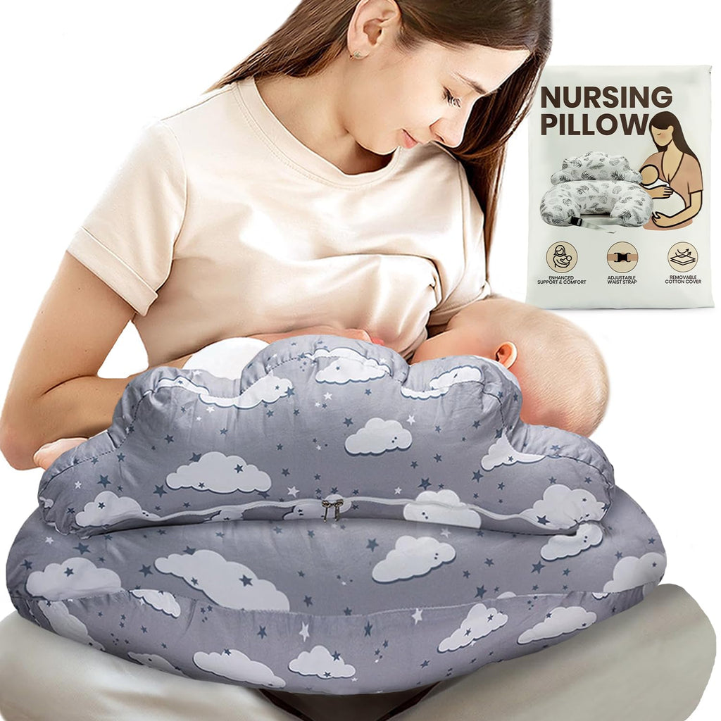 Nursing Pillow – Breastfeeding Pillows with Security Fence for Enhanced Support & Comfort – Removable Cotton Cover, Adjustable Waist…