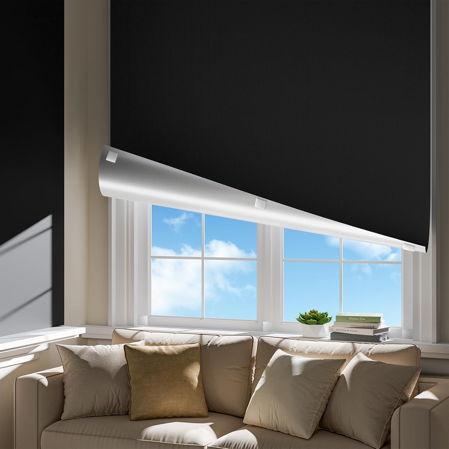 Portable Blackout Curtains for Bedroom, Easy Install No Drill Black Out Shades&Blinds for Indoor Windows with Upgraded Hook&Loop…