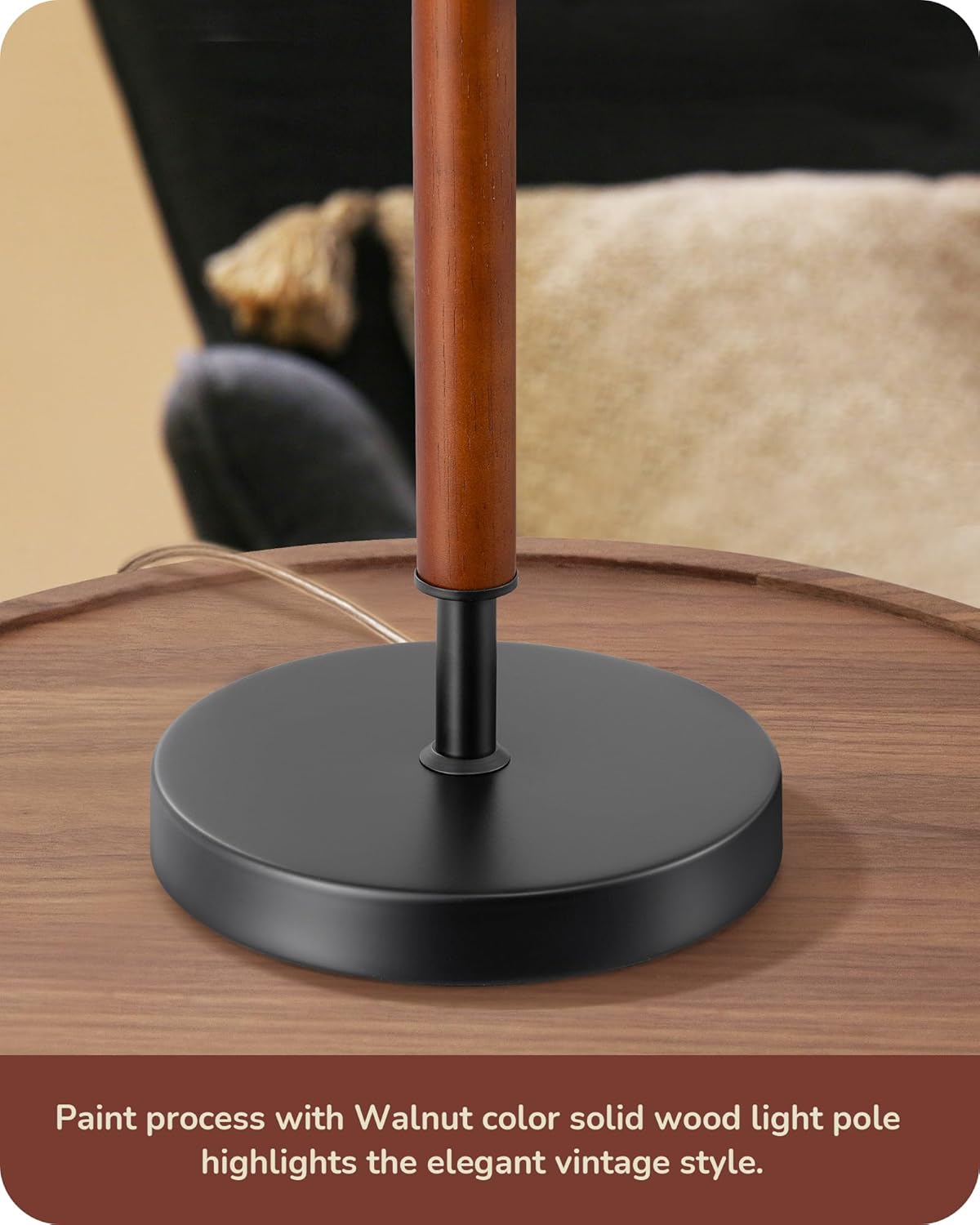 EDISHINE Mid Century Table Lamp, Pull Chain Switch Bedside Lamp with Linen Shade, Solid Wood Pole & Black Metal Base, Modern Nightstand…
