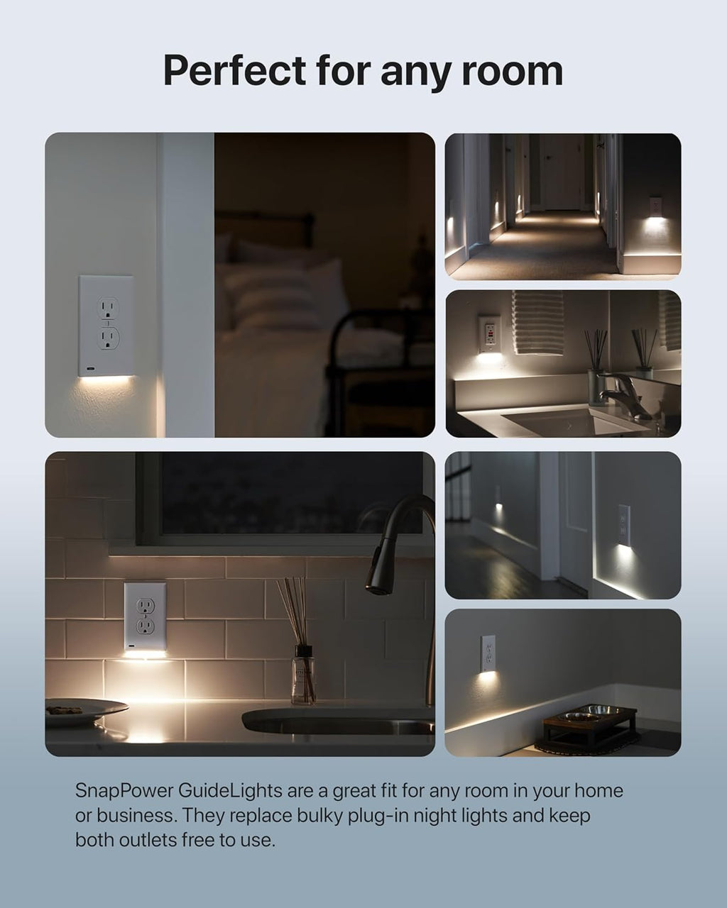 2 Pack - SnapPower GuideLight [For Duplex Outlets] - Replaces Plug-In Night Light - Electrical Receptacle Wall Plate With LED Night…
