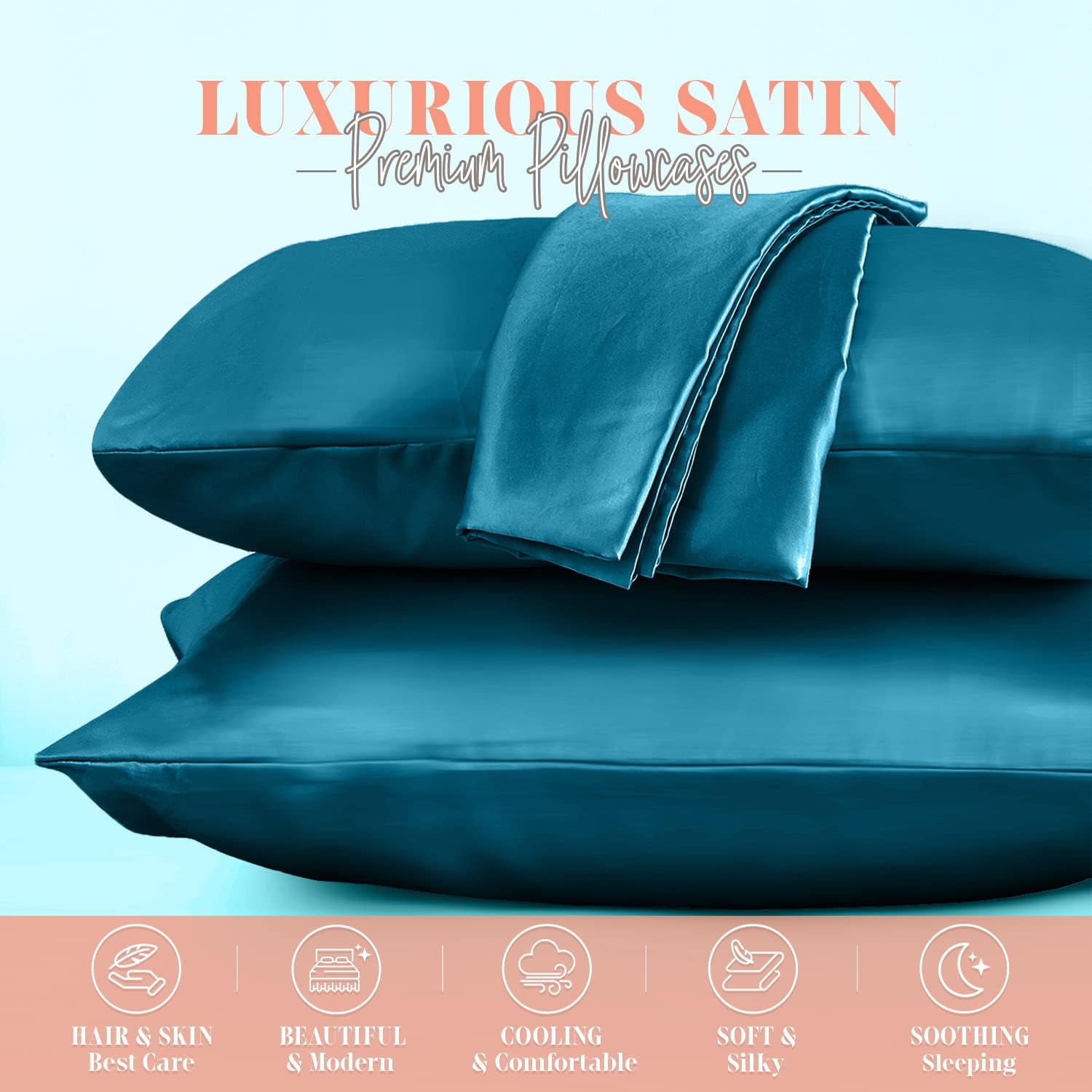 Elegantcomfort Elegant Comfort Silky and Luxurious 2-Piece Satin Pillowcase Set for Healthier Skin and Hair, Hidden Zipper Closure and Beau…