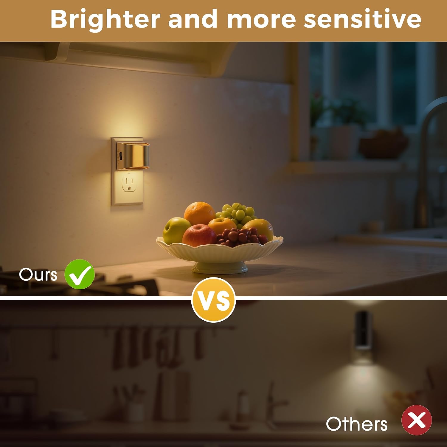 L LOHAS LED Night Lights Plug into Wall, Dimmable Night Light with 3 Level Brightness, 3000K Soft White, 2 Pack, Gold