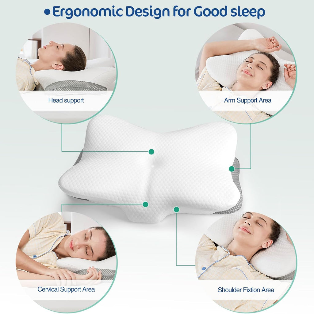 Joyenergy Ergonomic Cervical Pillow for Neck and Shoulder - Memory Foam Contour Pillow with Dual Heights, Cooling Breathable Pillowcase, Or…