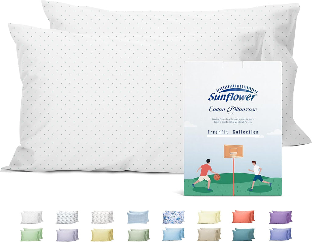 Sunflower King Pillowcases Set of 2, 100% Cotton King Size Pillow Cases 2, 20×40 inches Powder Dots, Soft and Breathable