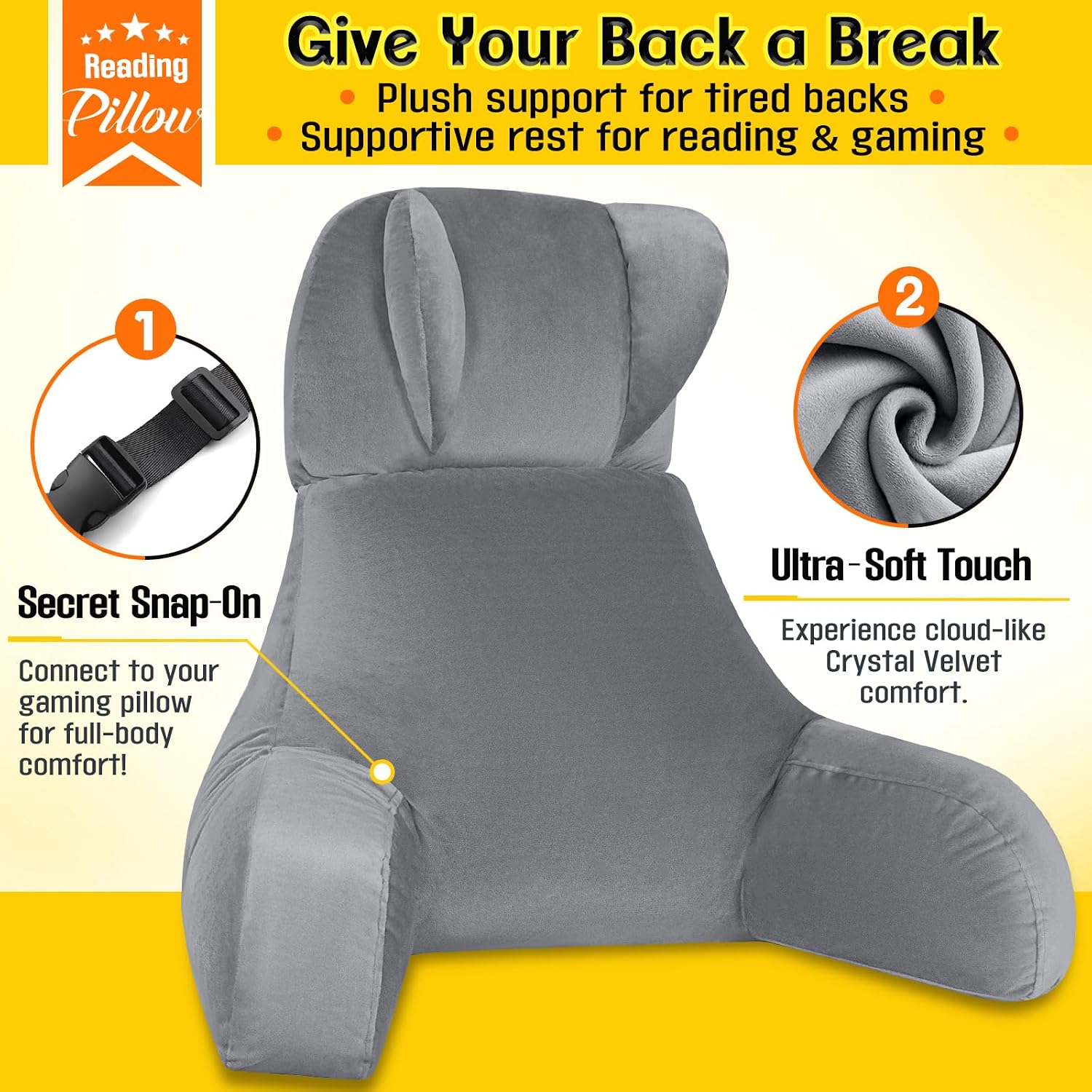 Asawesling Reading Pillow & Lap Pillow for Gaming, Back Cushion for Bed Sitting Up, Backrest Pillow for Sitting in Bed, Couch or Floor Cott…
