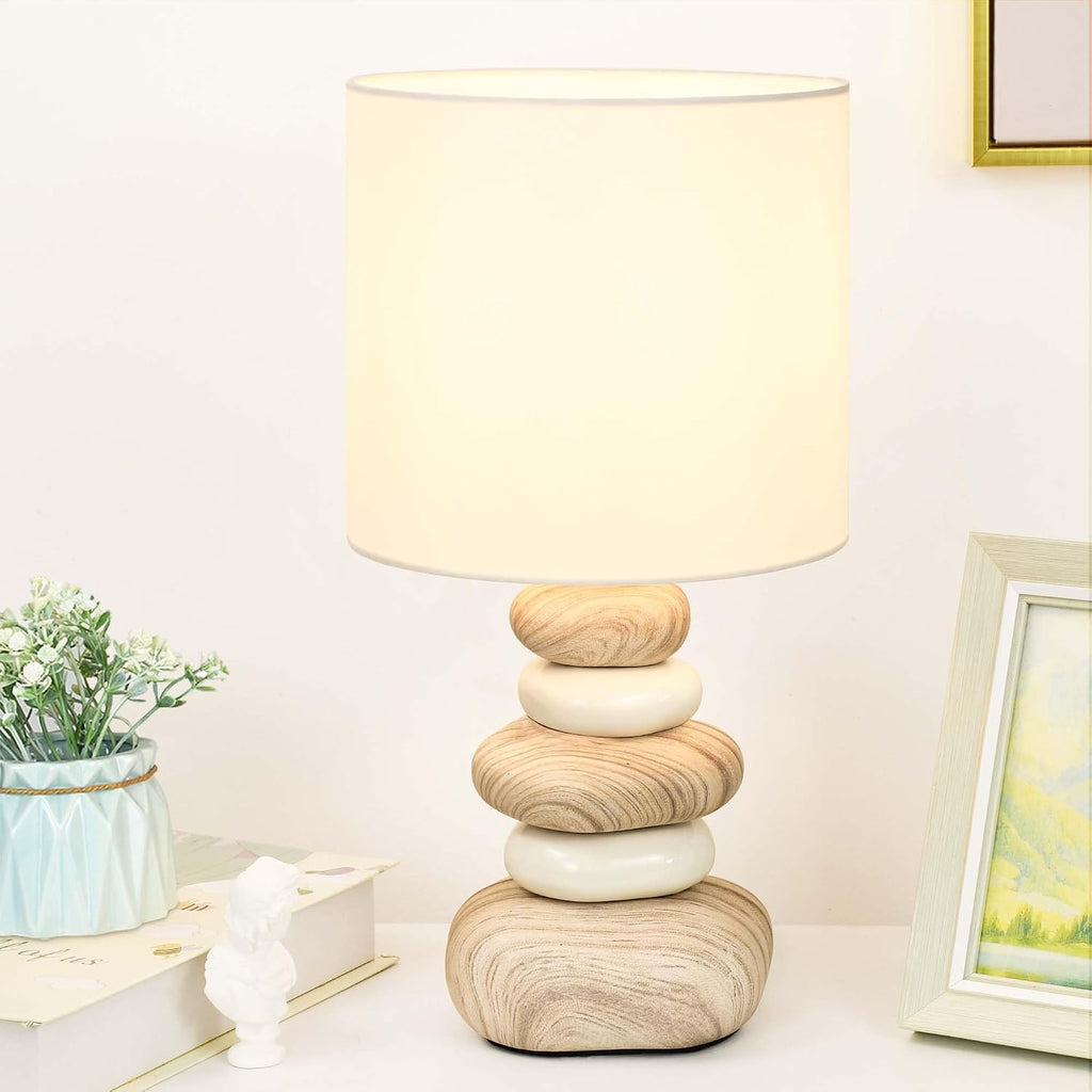 Stoney Ceramic Table Lamp for Living Room as Modern Kids Night Bedside Table Lamp for Bedroom, Φ7.09×H13.58IN, Bulb Excluded, Light Wood