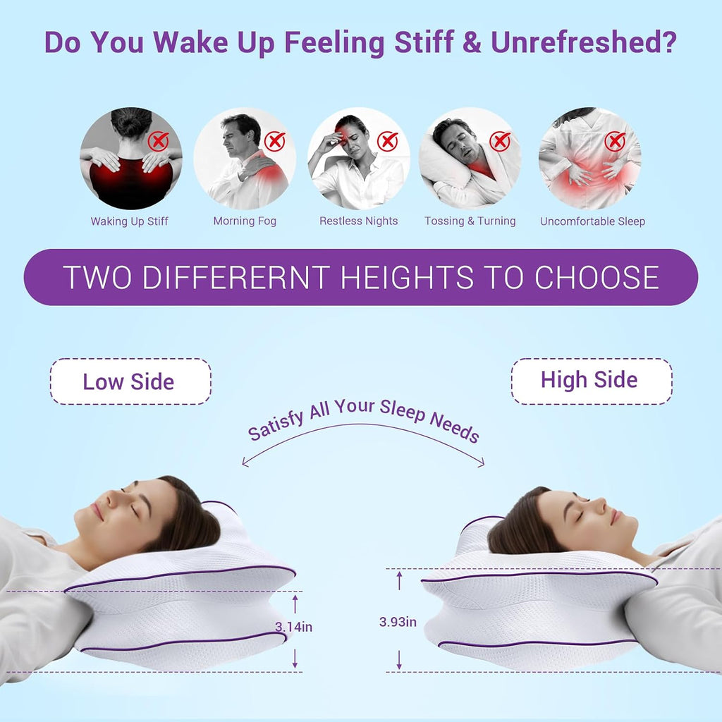 AZBestPro Memory Foam Cervical Pillow for Neck Support &, Butterfly Ergonomic Design – 24×15.75×5.7 Inches, Removable 100% Polyester Pillo…