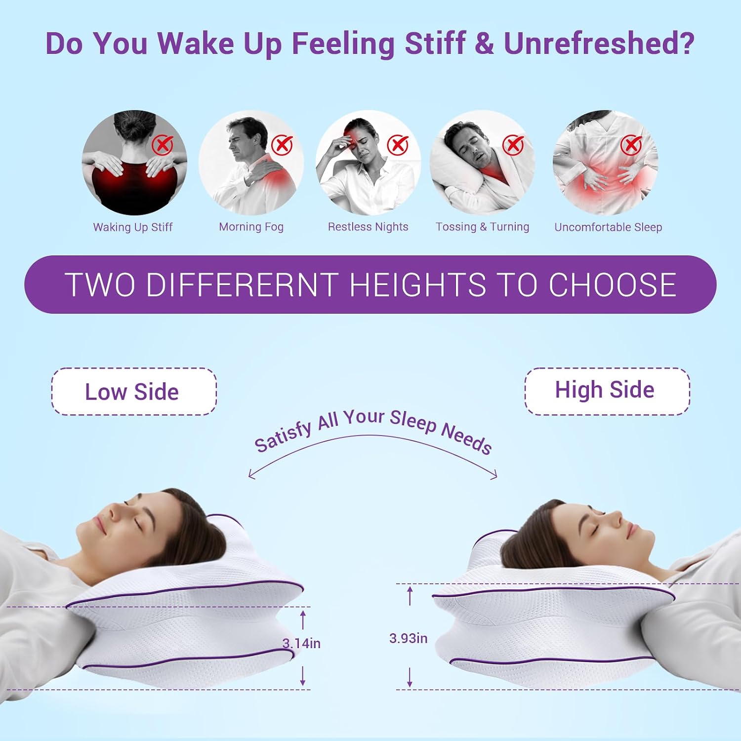 AZBestPro Memory Foam Cervical Pillow for Neck Support &, Butterfly Ergonomic Design – 24×15.75×5.7 Inches, Removable 100% Polyester Pillo…