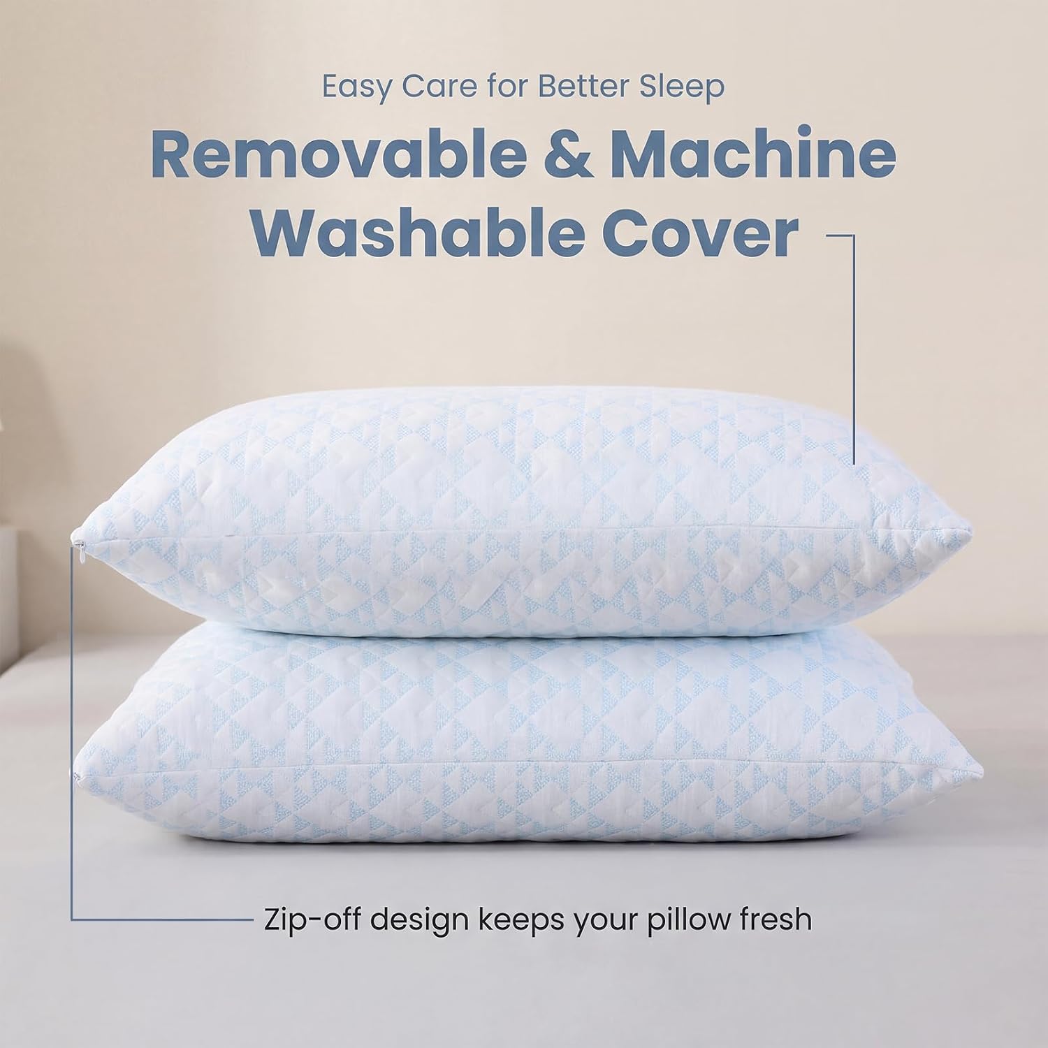 Meoflaw Adjustable Memory Foam Bed Pillows:Queen Size Shredded Foam Pillow Set of 2 for Sleeping with Removable & Washable Pillowcase for B…