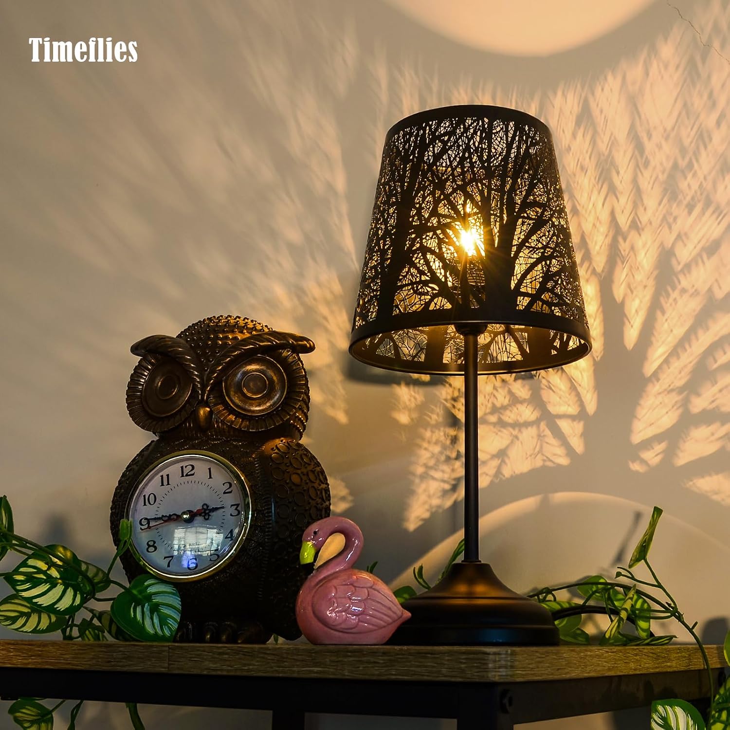 3 Level Dimmable Touch Table Lamp, Black Metal Tree Pattern Shadow Lamp, Small Bedside Night Light for Kids, Vintage Accent Decor Lamp…