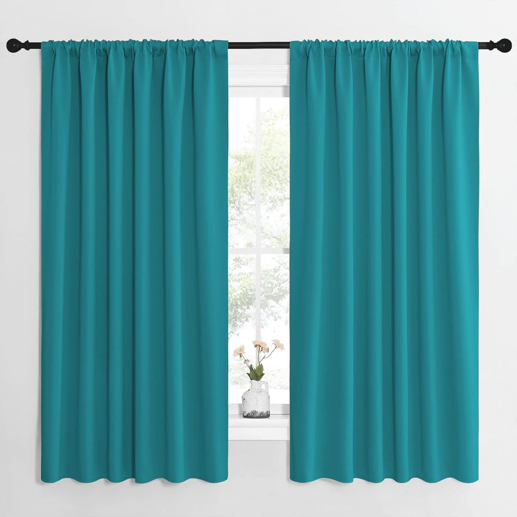 NICETOWN Peacock Blue Blackout Curtains Panels for Window, Thermal Insulated Rod Pocket Blackout Drapes/Draperies for Living Room (2…