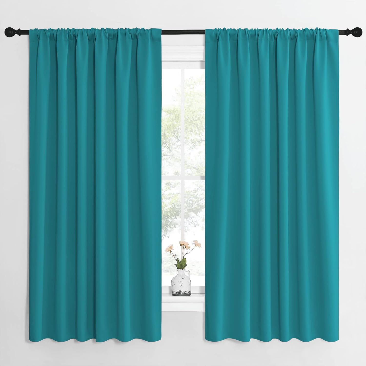 NICETOWN Peacock Blue Blackout Curtains Panels for Window, Thermal Insulated Rod Pocket Blackout Drapes/Draperies for Living Room (2…