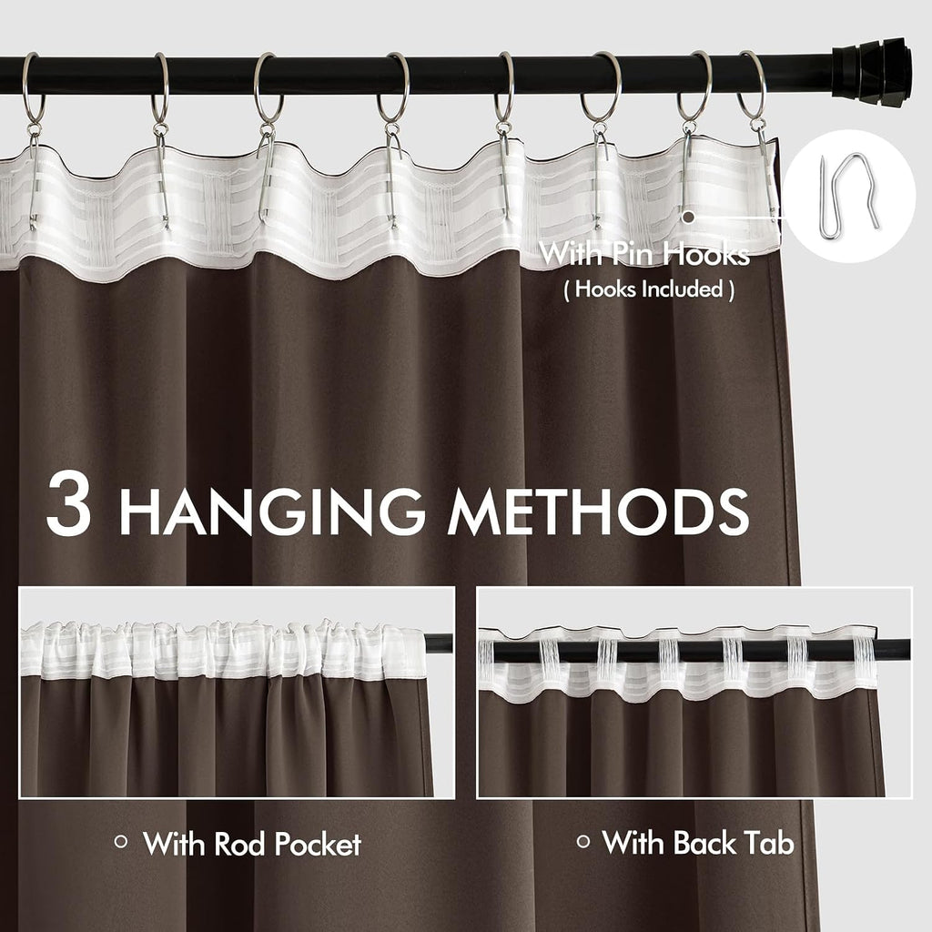 Miulee Chocolate Brown Back Tab Blackout Curtains 63 Inch Length 2 Panels Set for Living Room Bedroom Privacy, Rod Pocket/Pinch Pleat Therm…