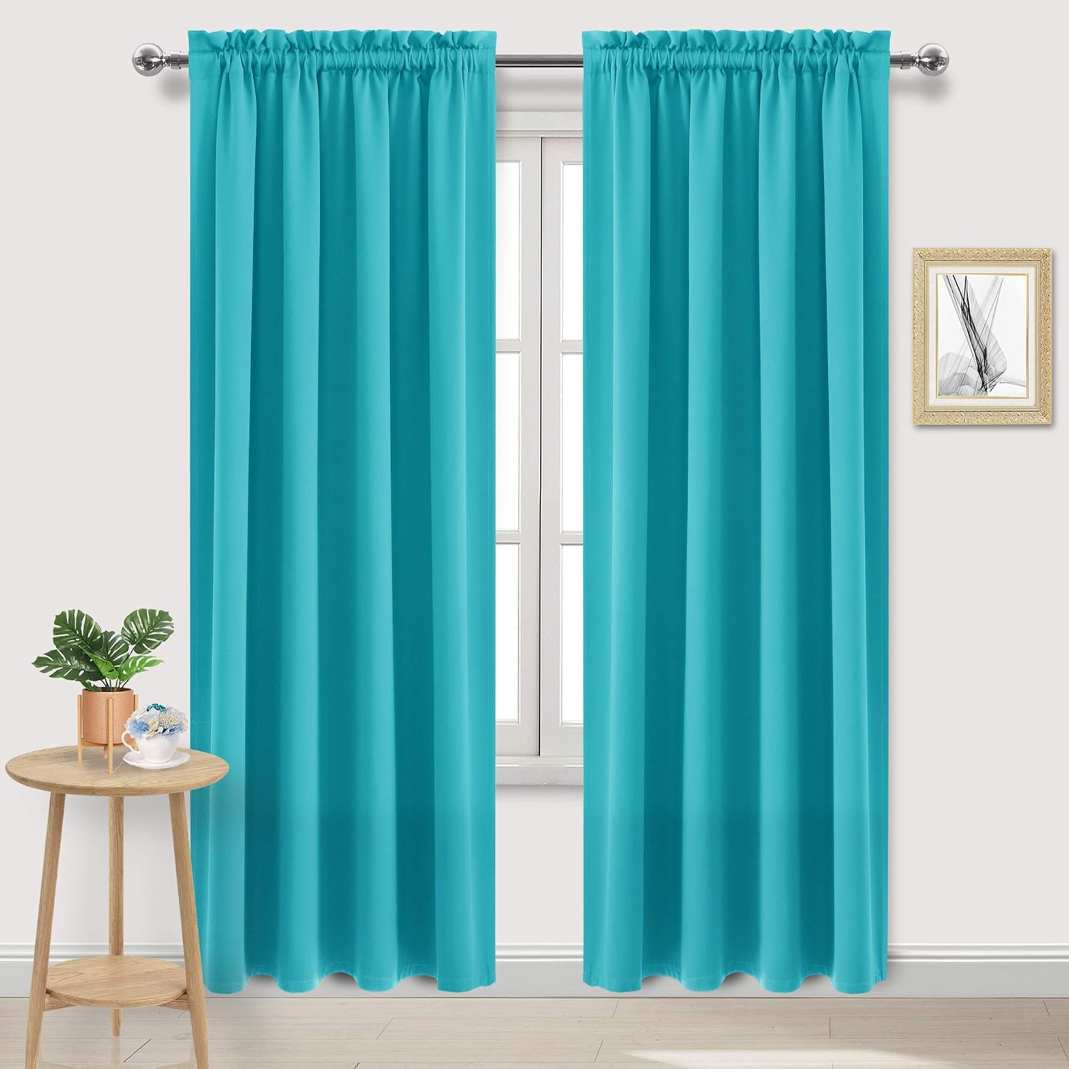 Dwcn Blackout Curtains Room Darkening Thermal Insulated Bedroom Curtains Window Curtain Panels, 52 x 84 inches Long, Set of 2 Turquoise Rod…