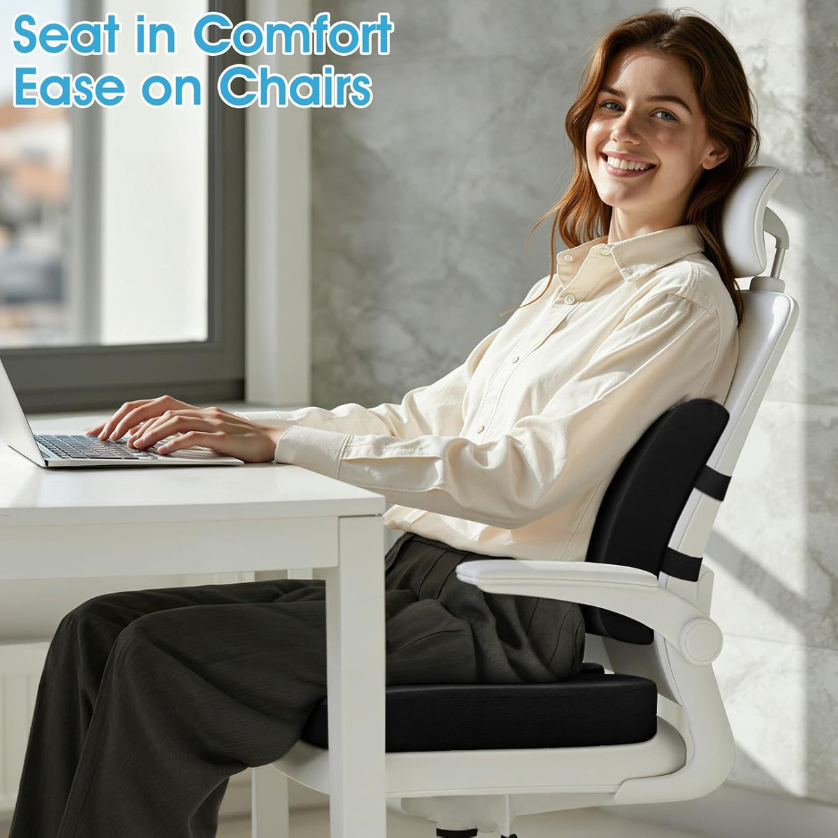CushZone Ergonomic Seat Cushion & Lumbar Support Pillow - Memory Foam for Sciatica & Posture Correction, Non-Slip Chair Cushions for Office…