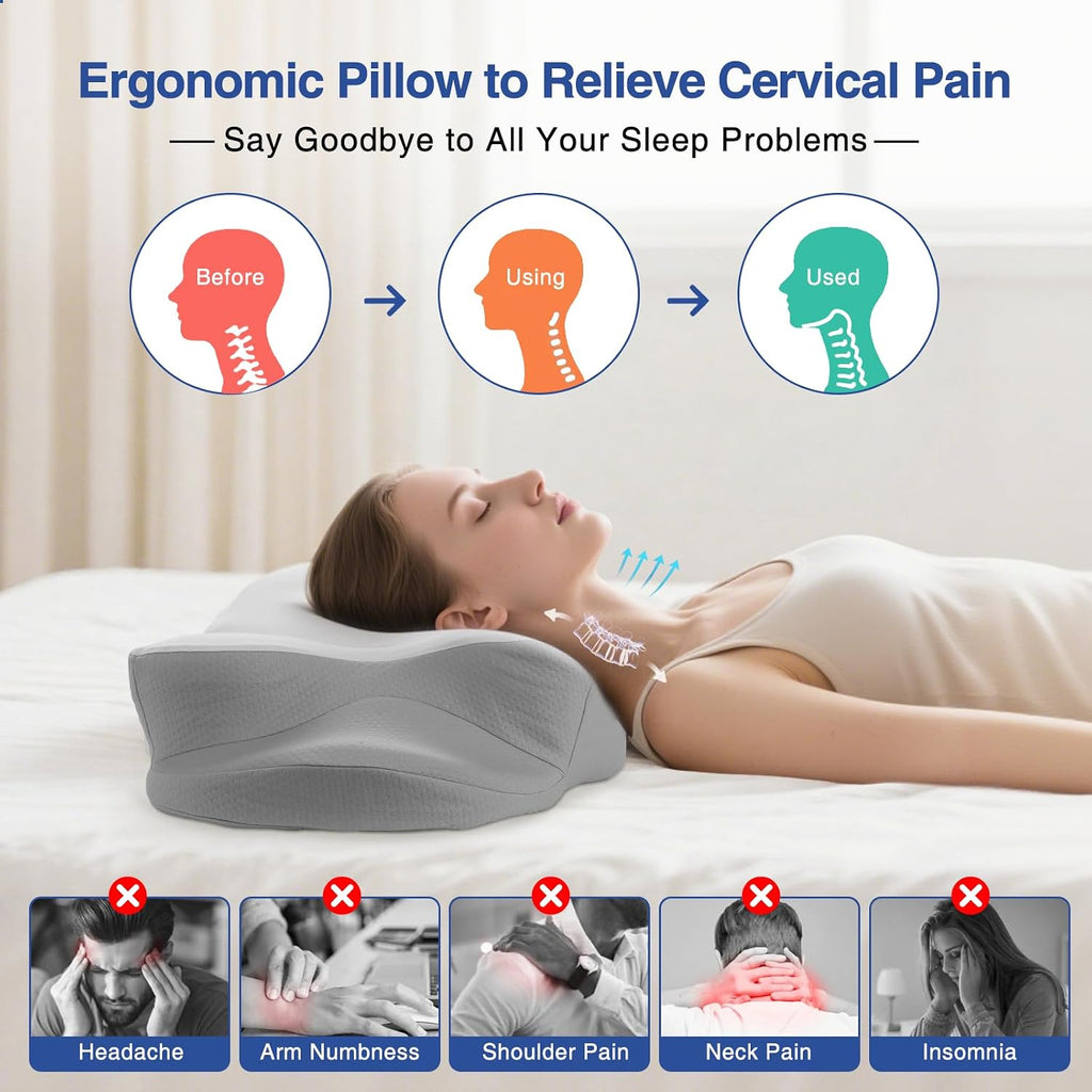 Qichida Cervical Neck Pillow - Cooling Pillow for Neck, Side Sleeper Pillow, Ergonomic Neck Pillow, Contour Orthopedic Memory Foam…