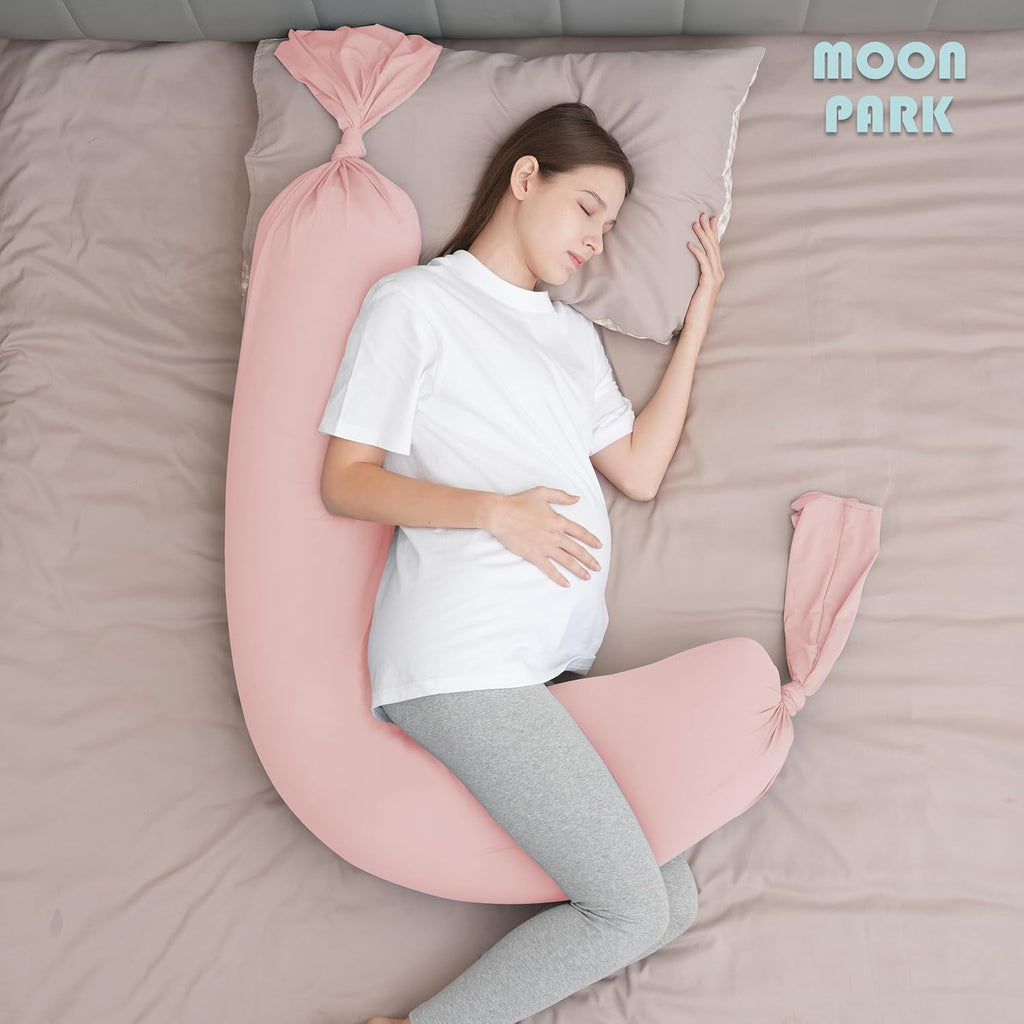 Moonpark MOON PARK Pregnancy Pillow - Incredibly Smooth and Soft Cooling Cover I Shaped Full Body Maternity Pillow with Removable Cover - S…