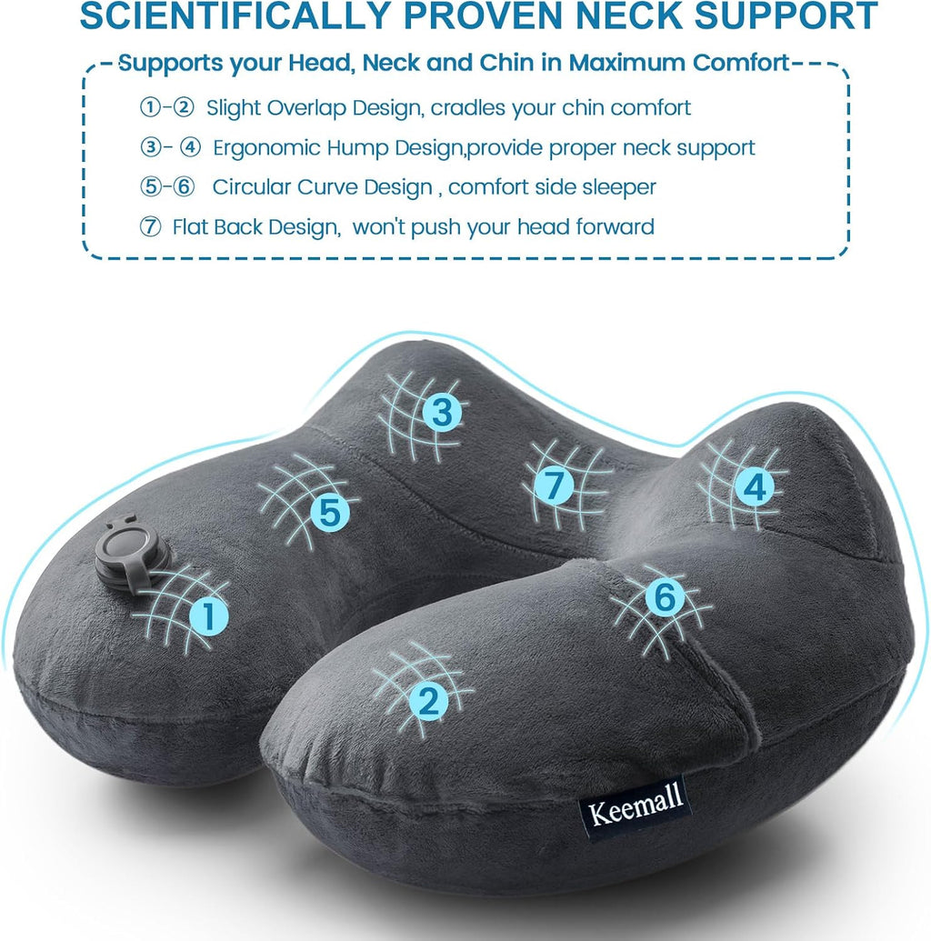 Keemall Inflatable Travel Pillows for Airplanes, Easy Blow Up Inflatable Travel Neck Pillows for Air Travel Sleeping Long Flight, Comfort…