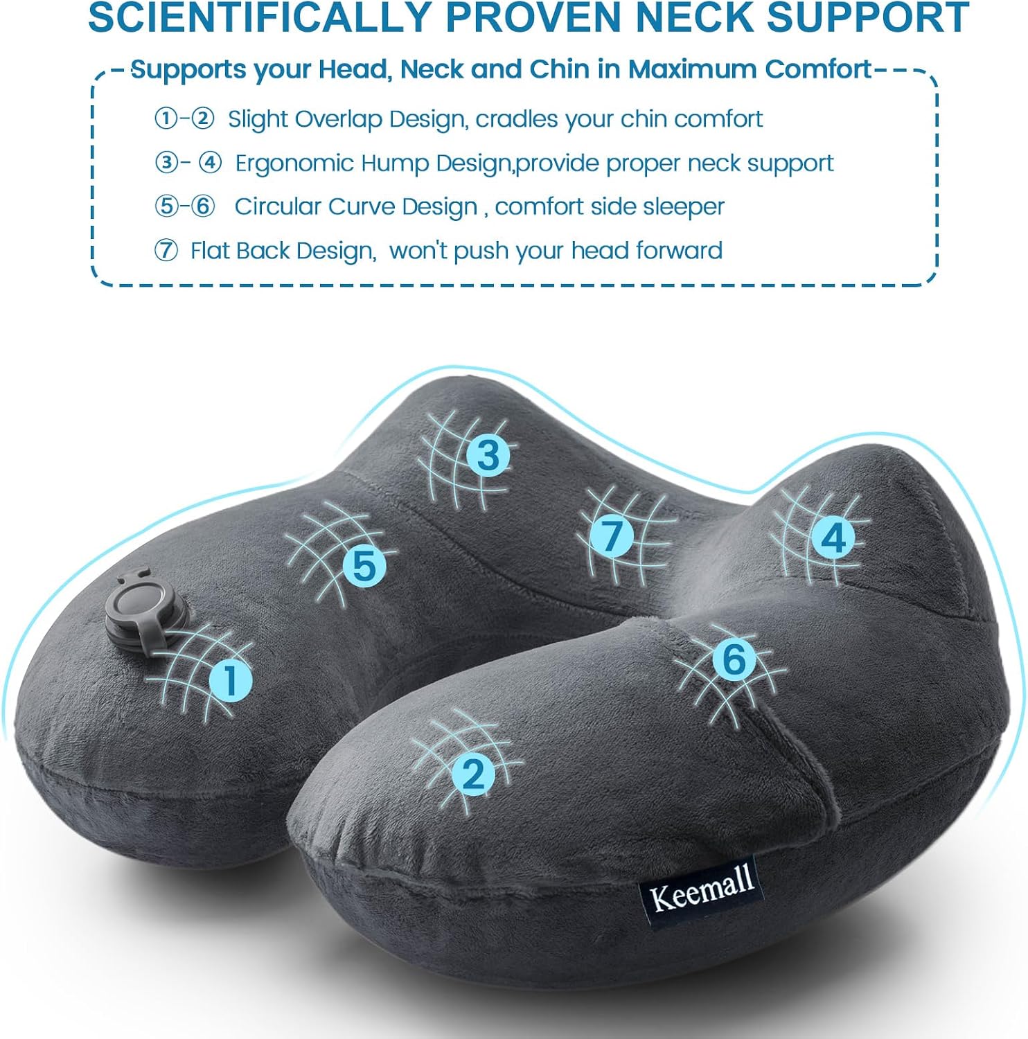 Keemall Inflatable Travel Pillows for Airplanes, Easy Blow Up Inflatable Travel Neck Pillows for Air Travel Sleeping Long Flight, Comfort…