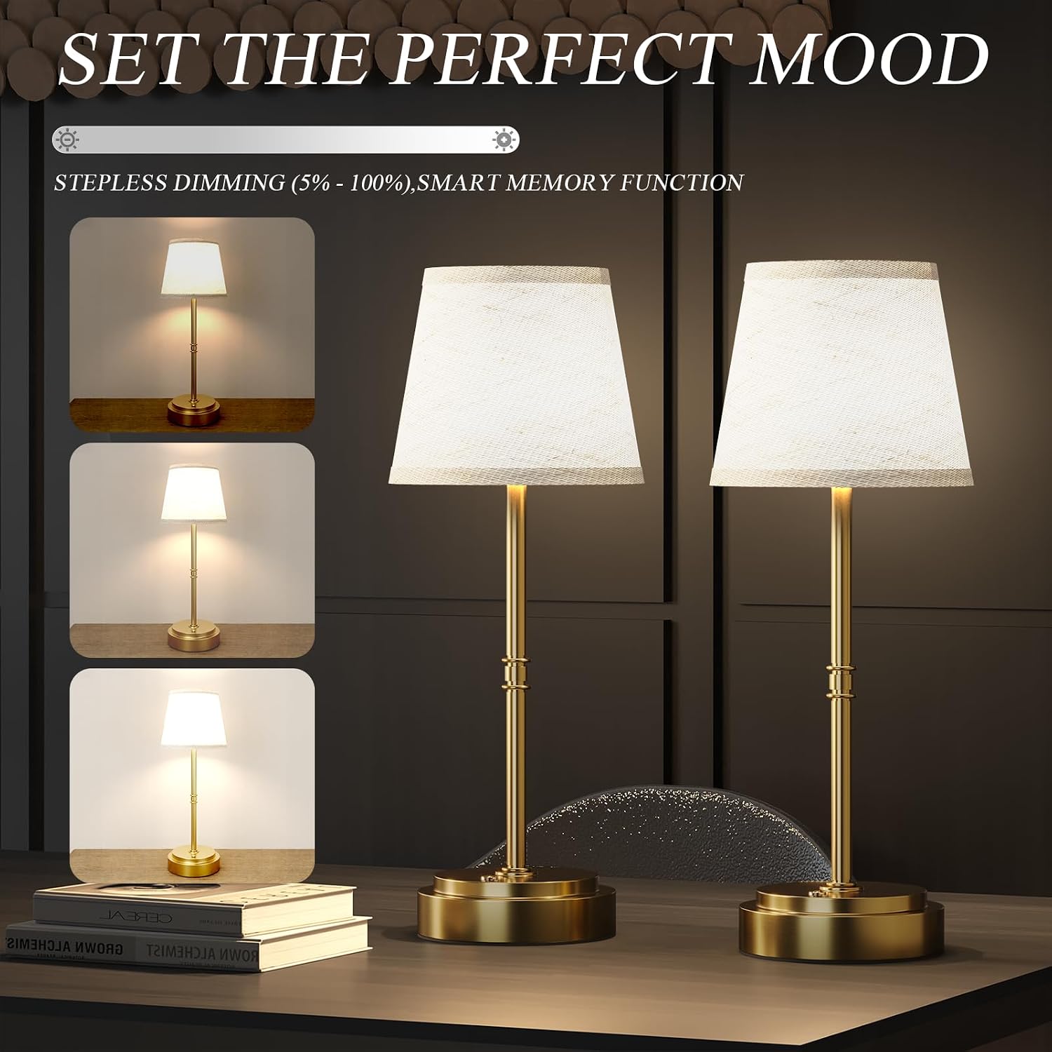 Cordless Table Lamp Rechargeable - Portable LED Desk Lamp for Dining Room, Bedroom, Patio - 2-in-1 Adjustable Height (16"/11") Touch Light…