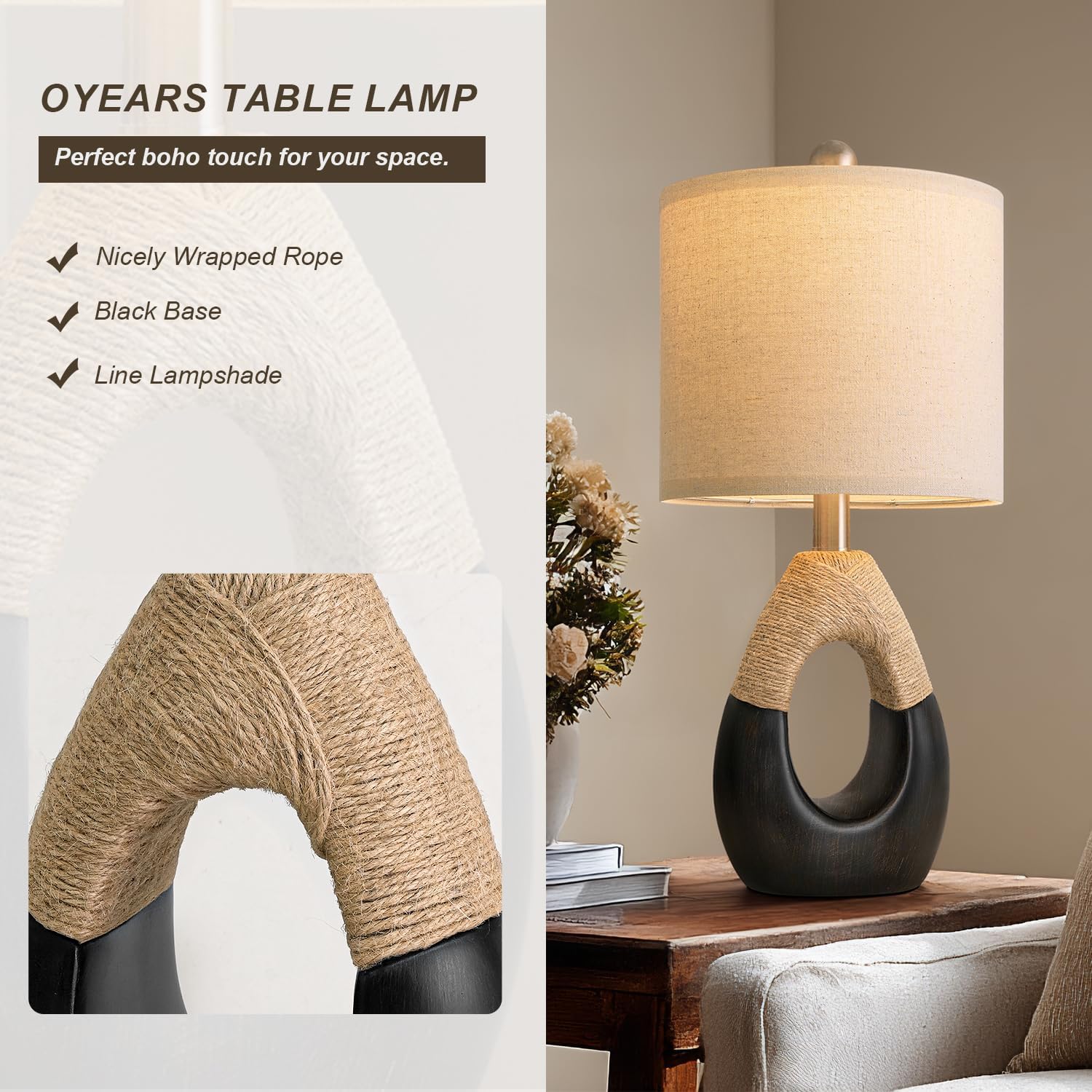 OYEARS 19" Table Lamps Set of 2, Bedside Lamps for Bedroom, Boho Lamps for Living Room, Rustic Lamps for Office, Vintage Design…